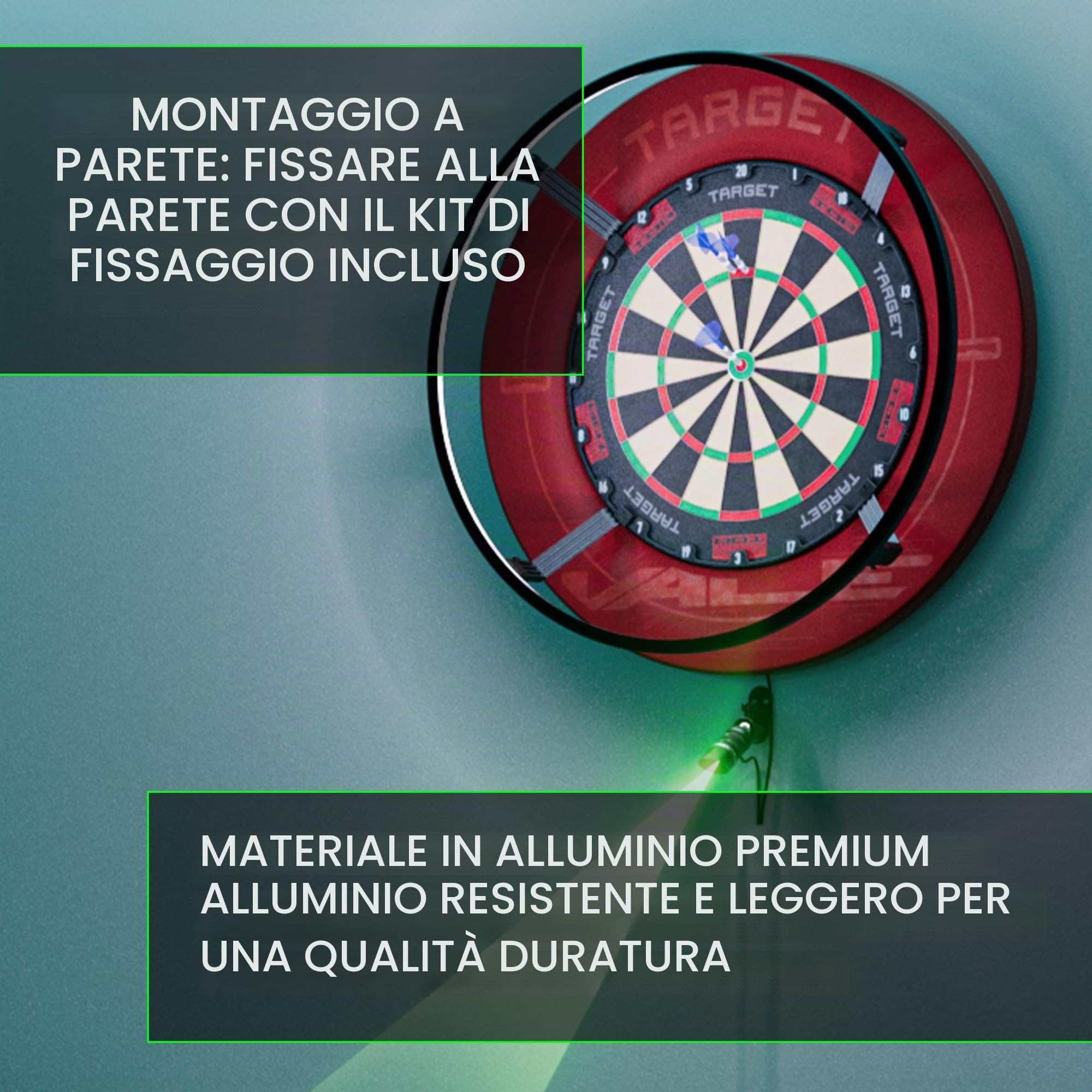 TARGET Darts Freccette Laser Oche | Linea laser per freccette, marcatore di punta per freccette con punta d'acciaio e punte morbide | Montabile a parete e compatibile con il sistema MOD