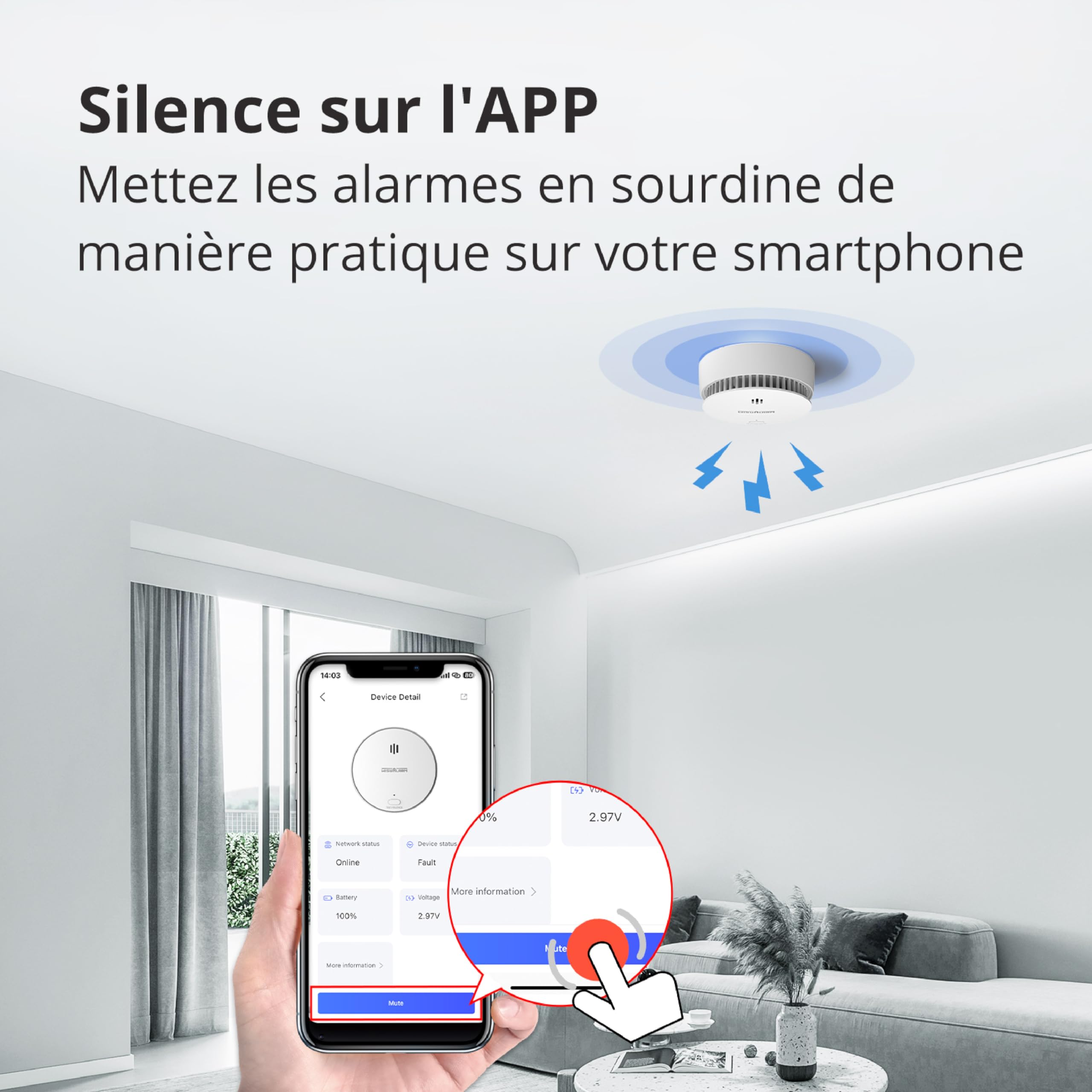 Détecteur de fumée pour la Maison, Détecteur de fumée WiFi avec Batterie remplaçable, Compatible avec l'application de sécurité Domestique Wisualarm, Conforme à la Norme en 14604 (3pack WiFi)
