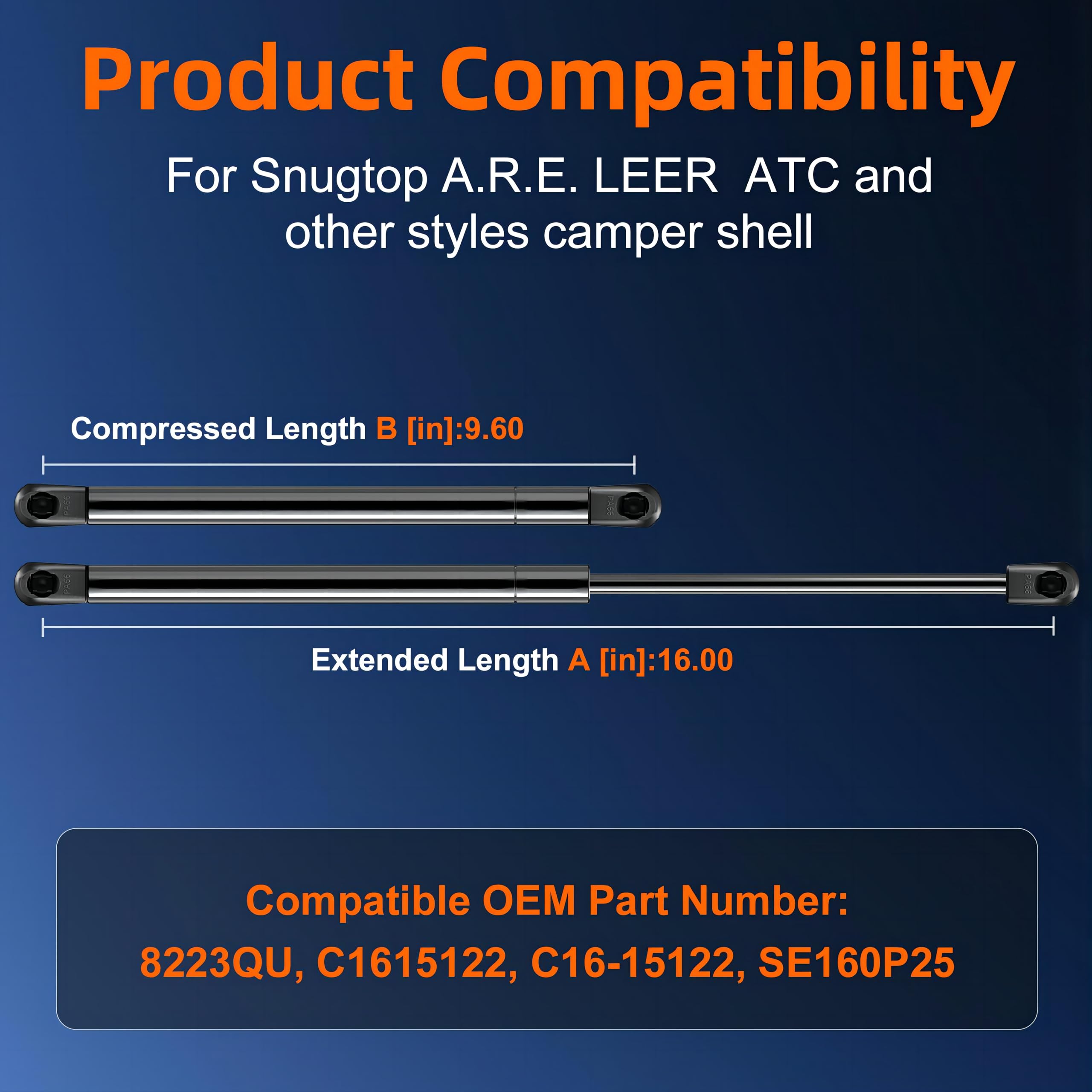 TEMBOR Gas Strut 13in 25lb/111N – 2-Pack, Fits Pickup Cap, Canopy, Toolbox, Cabinet Lid
