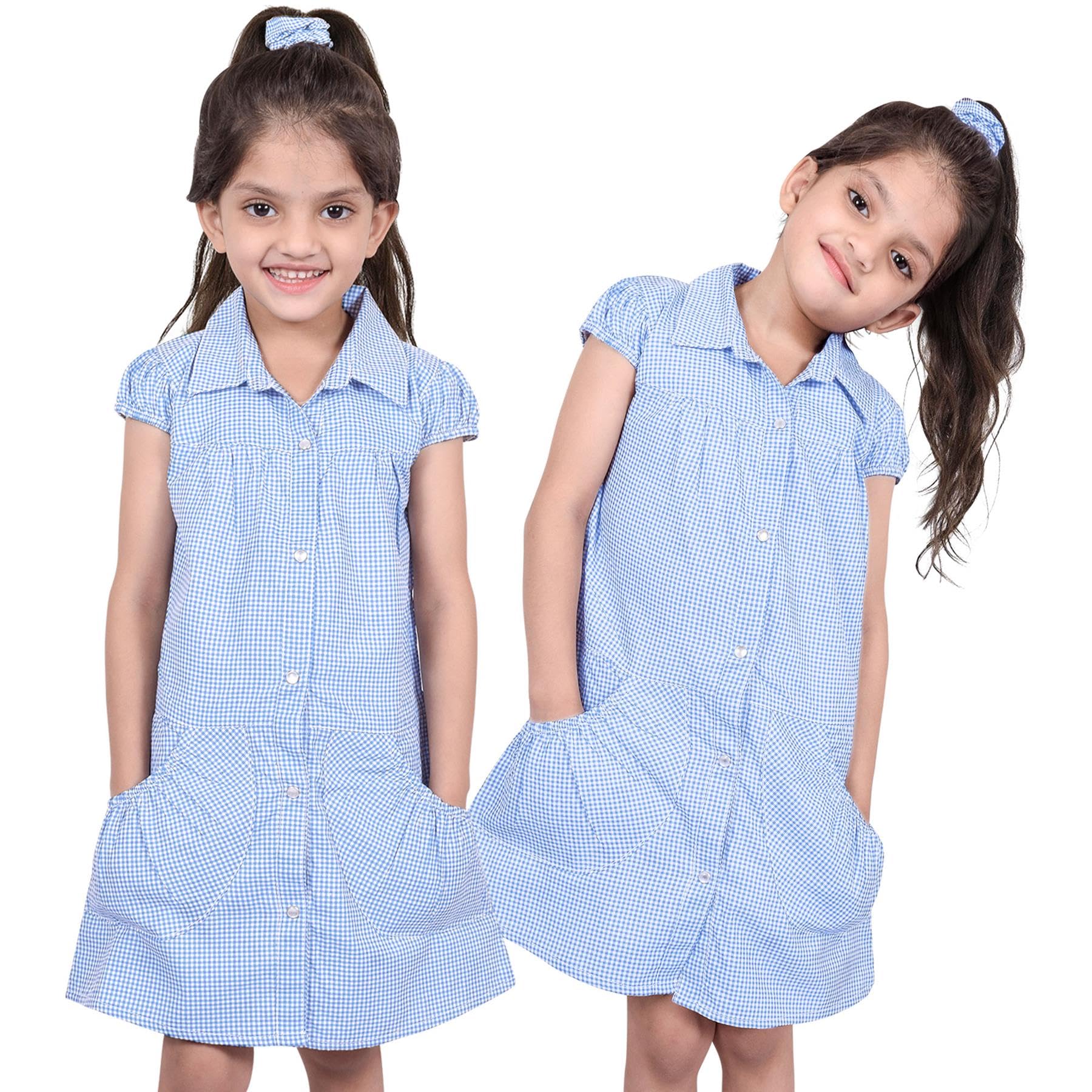 A2Z 4 KidsGirls Dress Pack of 2 School Uniform Pleated Gingham Checked Summer Dress with Bobble Breathable Comfortable Lightweight Clothing PE Dress Age 3-14 Years