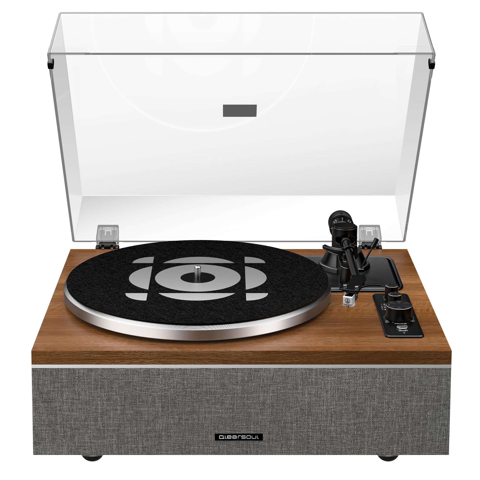 ONE-S Vinyl Record Player with Bluetooth Input/Output, All-in-One Vintage Turntable Built in Speakers, Phono Preamp & DSP, AT-3600L Cartridge, 33/45 RPM (Walnut)