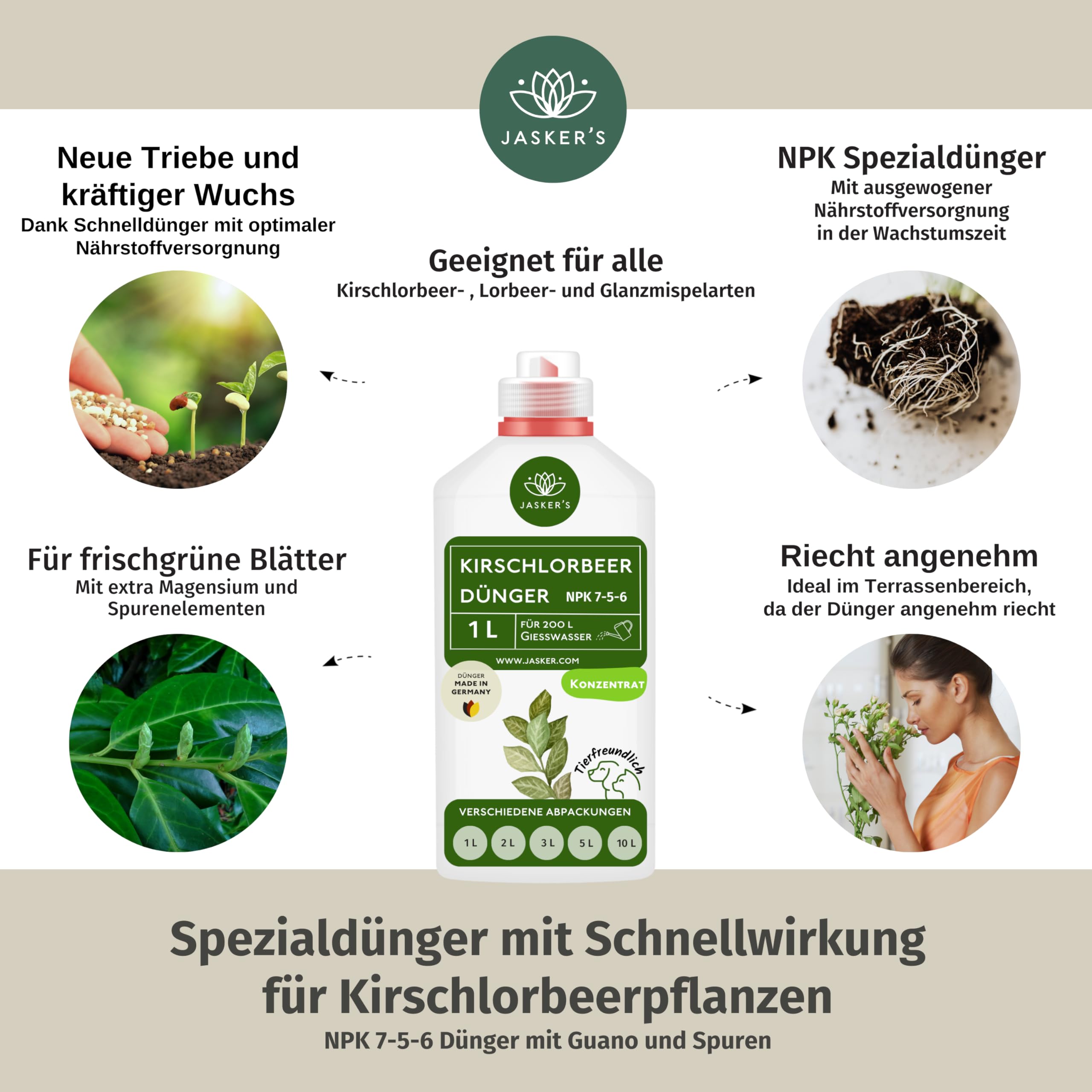 Kirschlorbeer Dünger flüssig 5 L - 100% Turbo Schnelldünger mit Guano - Füssigdünger Kirschlorbeer - Dünger portugiesischer Kirschlorbeer - Kirschlorbeerdünger für Lorbeerhecke