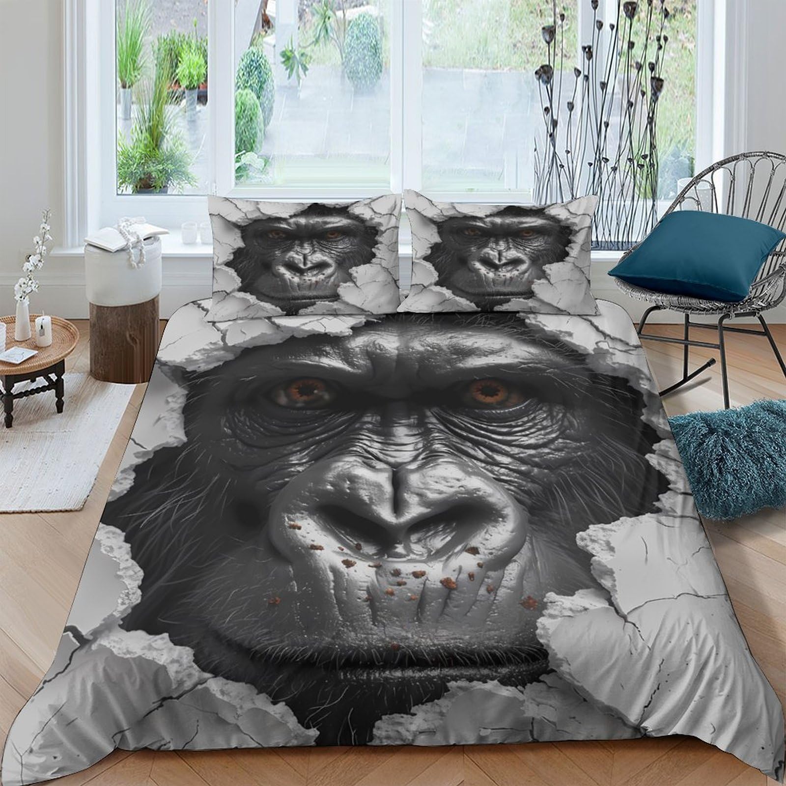 Ctjqhvkz Style-2 3D Printed Gorilla Face Fitted Sheet Microfiber Artistic Monkey Bed Sheet For Bedroom Dorm Mattress Protection Decor Single（135X200cm）