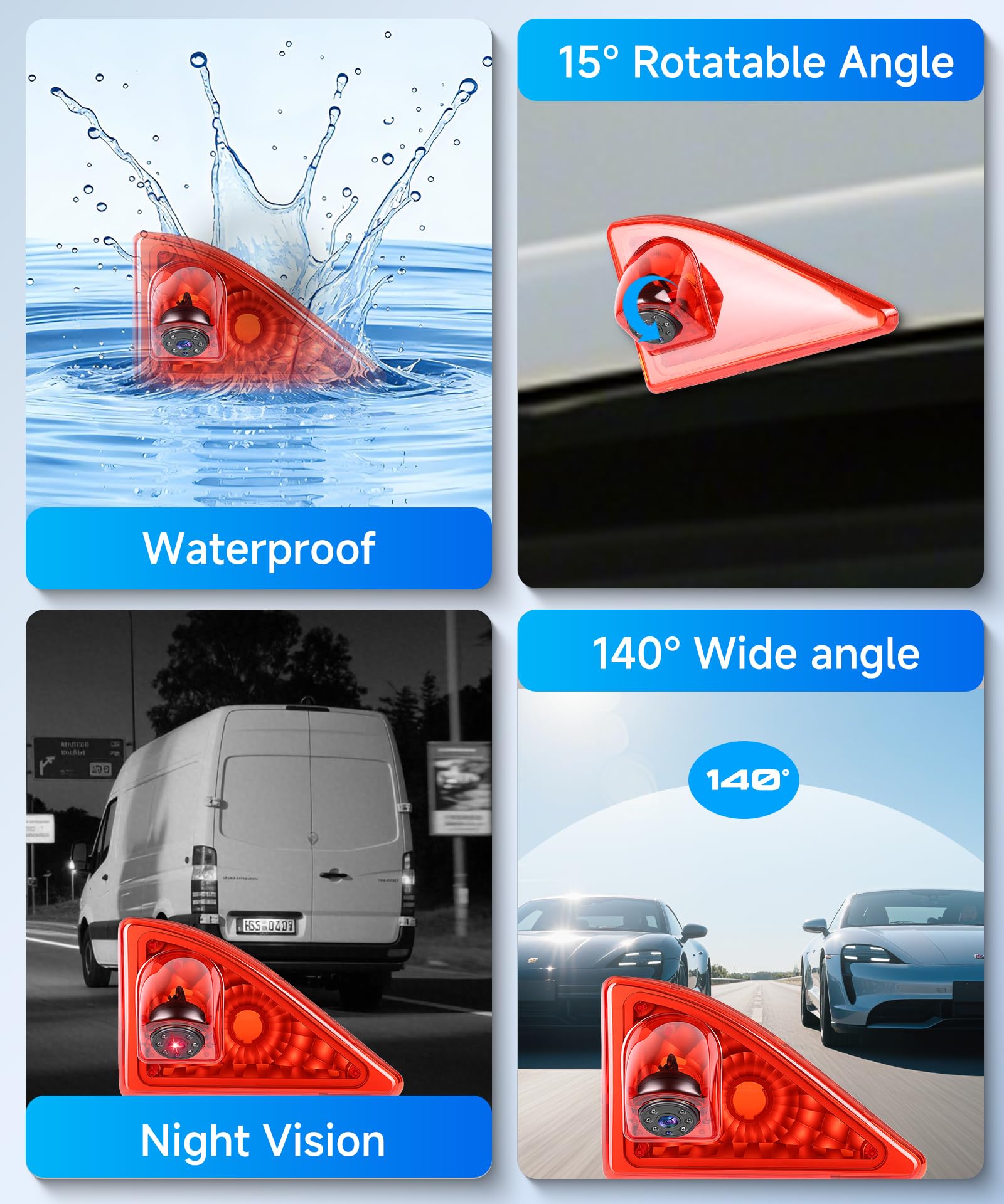 VECHTEL Cámara de Marcha atrás para Furgoneta con luz de Freno, cámara de Marcha atrás con visión Nocturna de 720P para Nissan NV400/Opel Movano/Renault Master 2010-2016,Gran Angular de 140°