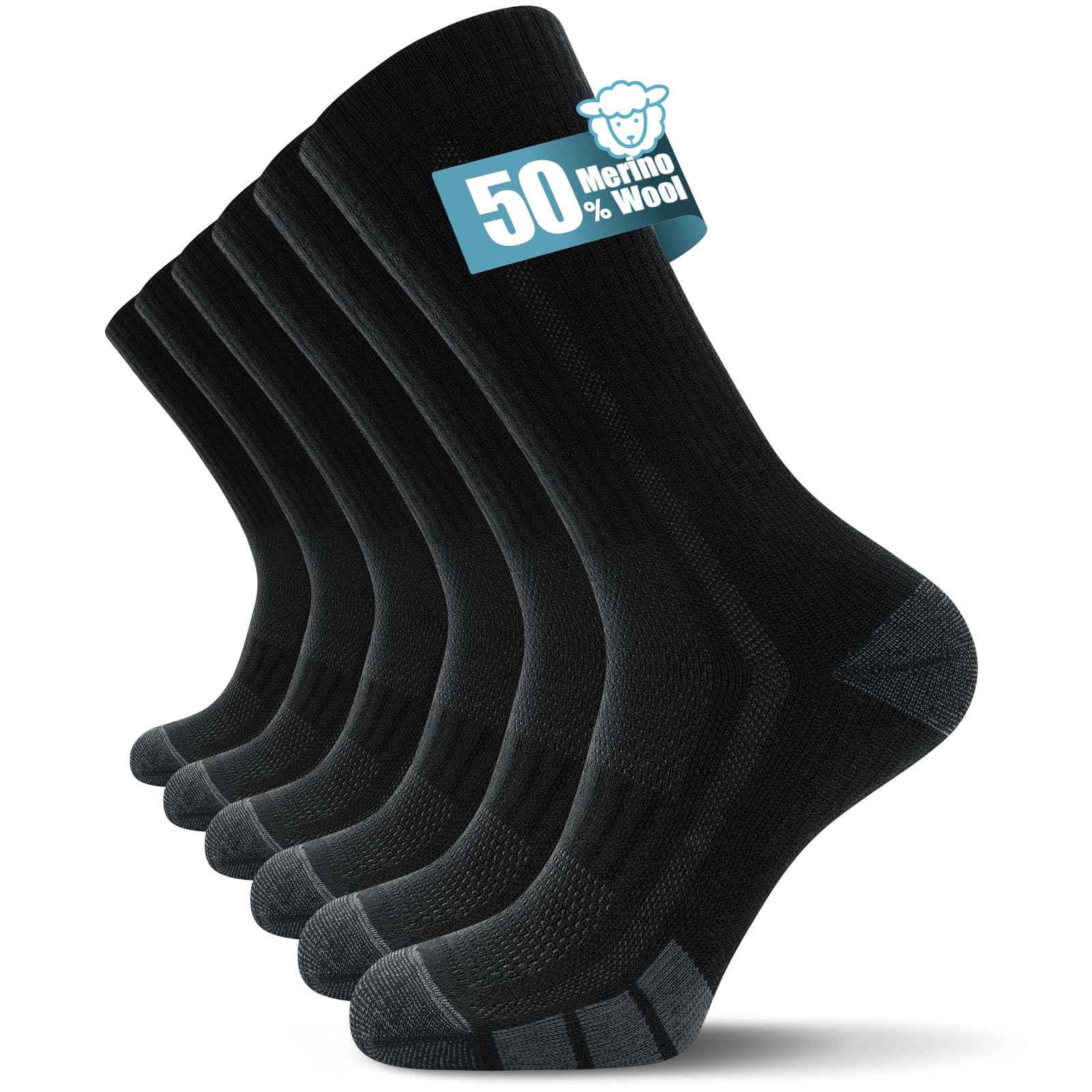 TANSTC Thermal Merino Wool Socks for Men & Women – Thick Warm Cushioned Crew Socks for Hiking, Walking, Work, Running, Skiing & Outdoor Sports, 3 Pairs