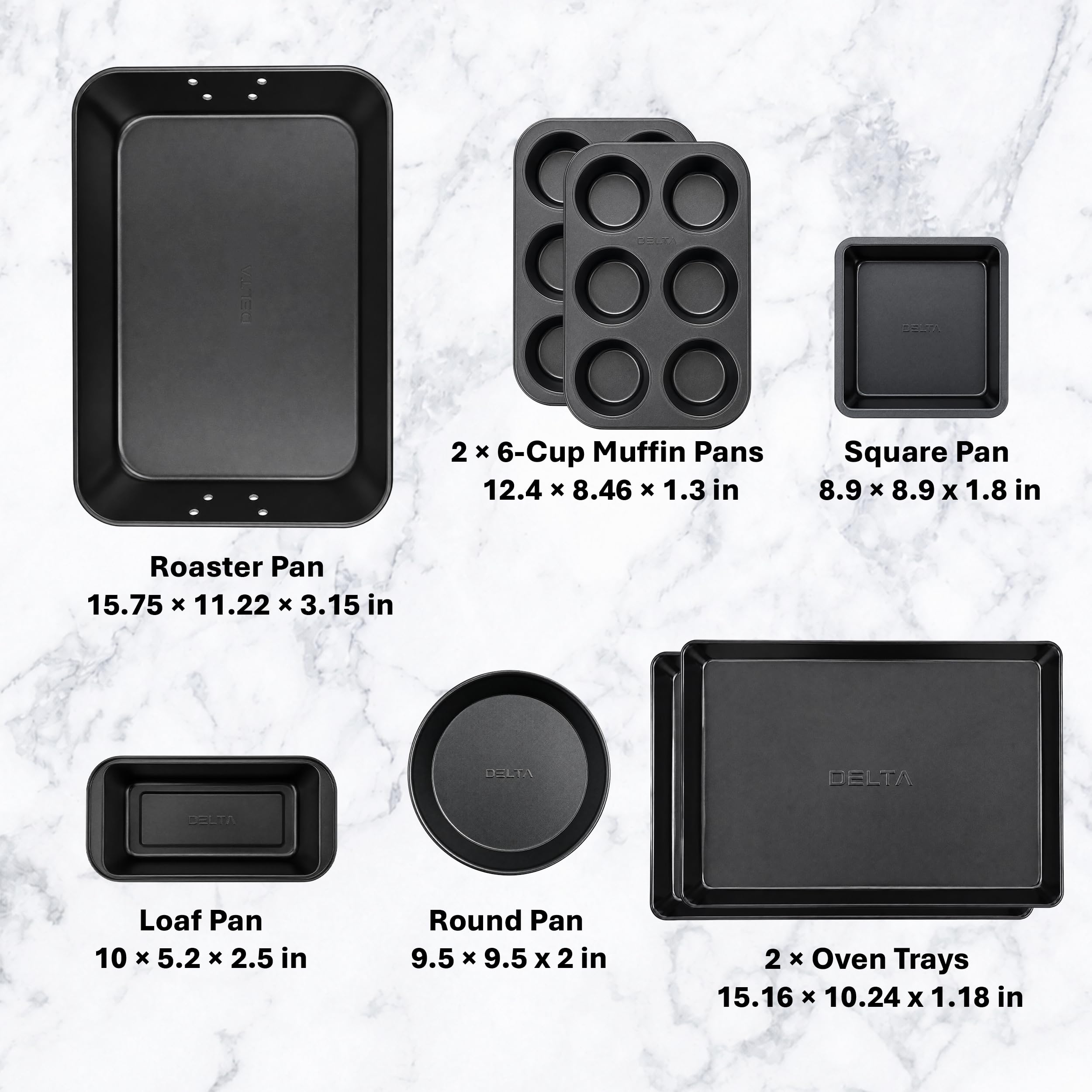 8-teiliges stapelbares Backformen-Set, Antihaft-Keramikbeschichtung, ofenfest bis 230 °C, BPA-frei, inklusive 2 Muffinformen, Kastenform, Bräter, runde und quadratische Pfannen,