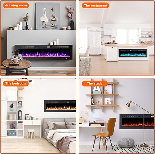 Vista 15 de Inserto de chimenea eléctrica de 50 pulgadas, montado en la pared, control remoto, diseño lineal, 750/1500W.