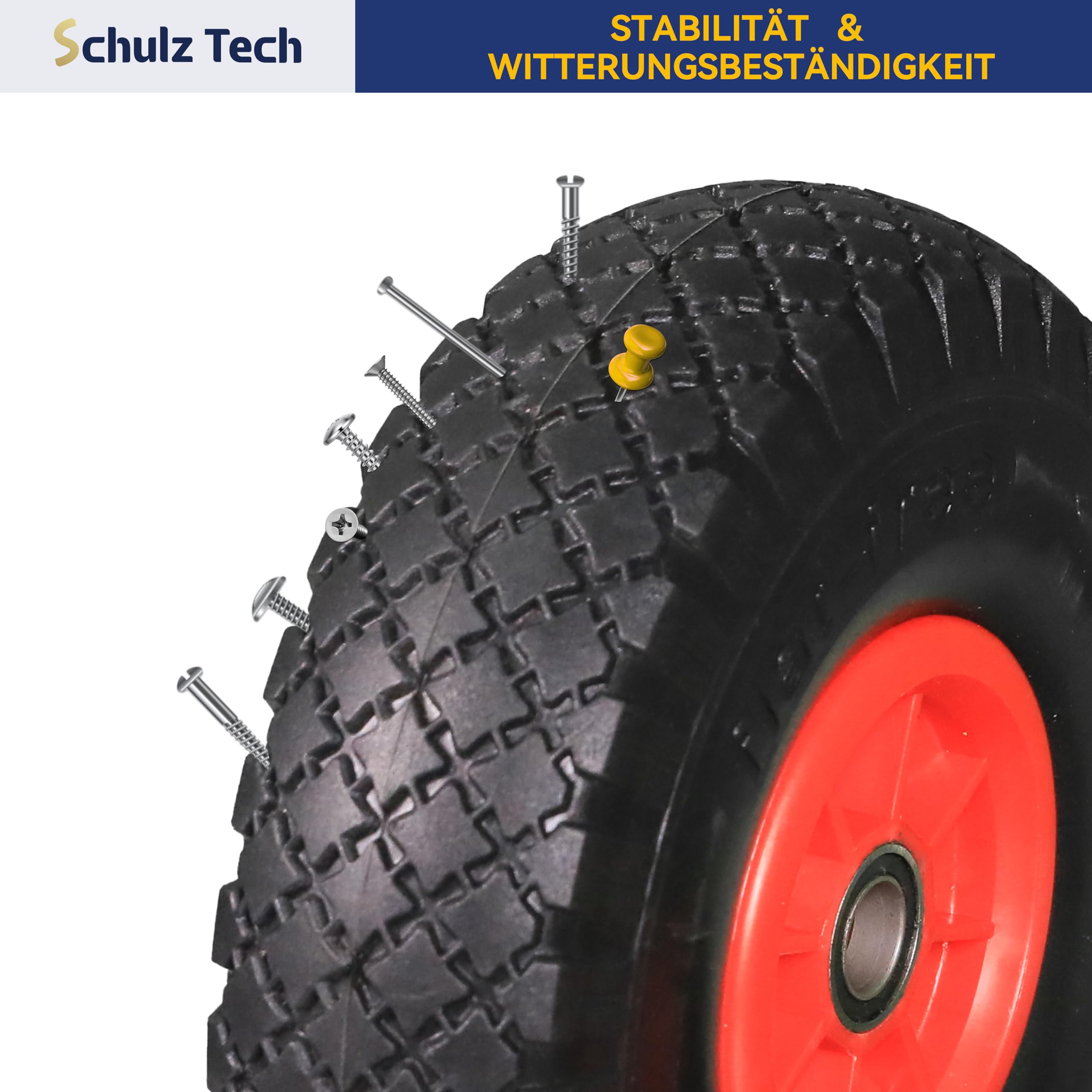 Lot de 2 roues de diable - Pneus en caoutchouc plein anti-crevaison - 3.00-4 / Ø260 x 85 mm - Diamètre du moyeu : 20 mm - Longueur du moyeu : 60 mm - Pneus en polyuréthane (noir)