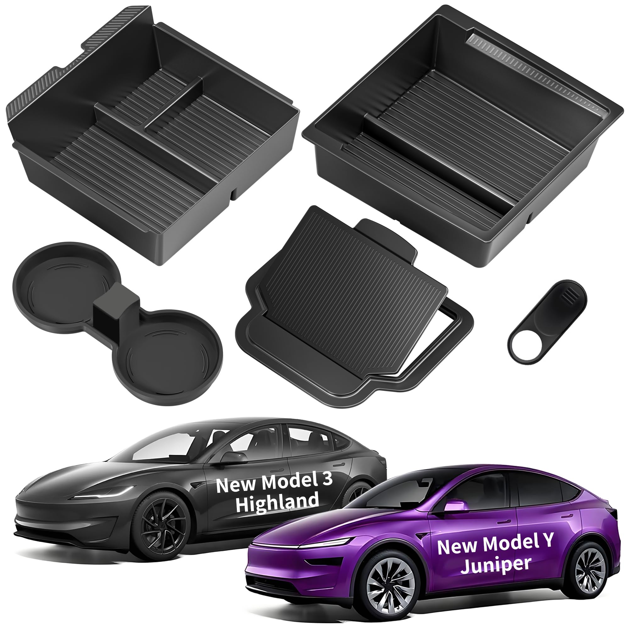 TSLDRV 2024 Newest Center Console Organizer Tray for Tesla Model 3 Highland 2024 [Slide Smoothly] Armrest Hidden Organizer Box Cup Holder for Tesla Model 3 Accessories 2024 Matte Black