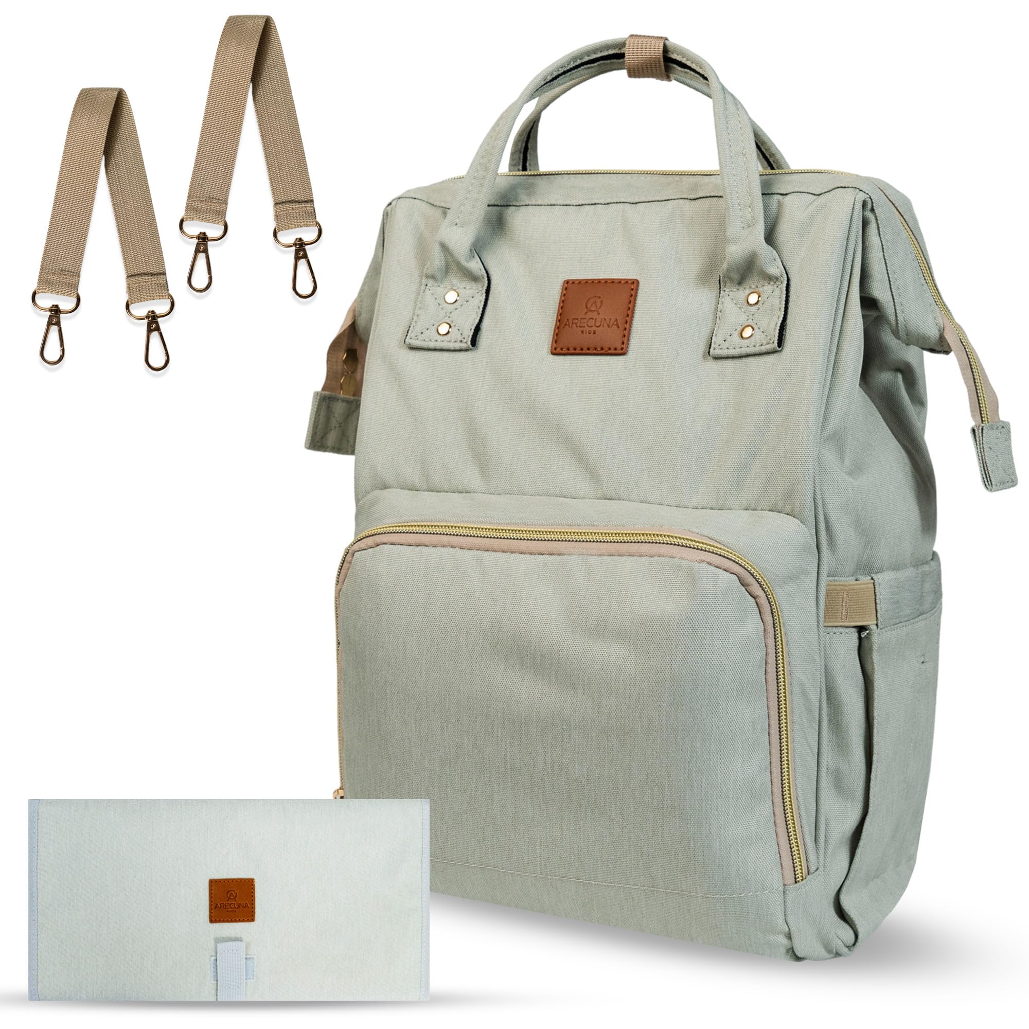 ARECUNA Mochila Bebé, Mochila Pañalera Carro Bebé Multifuncional con Cambiador Portátil, Pañalera con Cintas Colgadoras para el Carro de Bebé, Unisex.