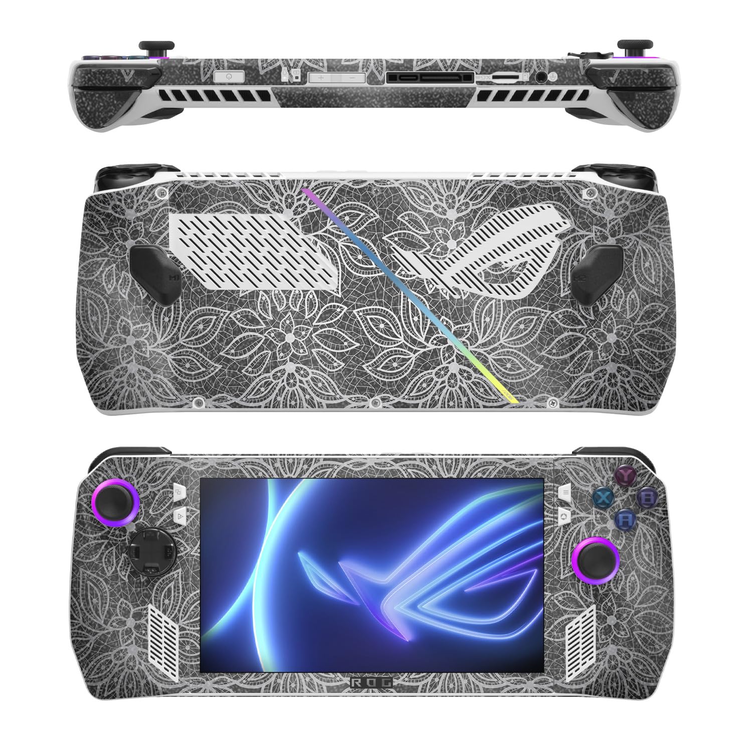 MightySkins Glossy Glitter Skin Compatible with Asus ROG Ally - Floral Lace | Protective, Durable High-Gloss Glitter Finish | Easy to Apply