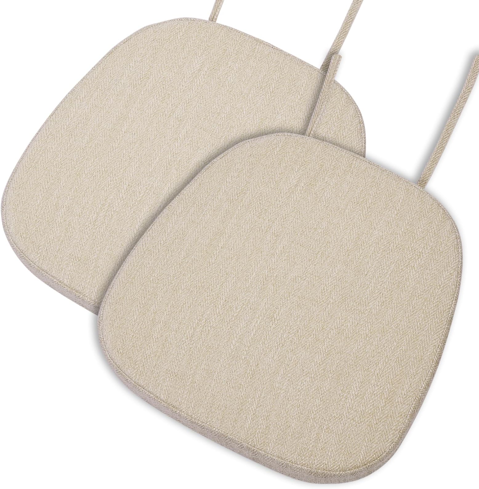 baibu 14In Metal Chair Cushion with Ties, Set of 2 Non-Slip Metal Dining Chair Pads Kitchen Seat Cushions with Machine Washable Cover, 14x14x1.5in, Beige