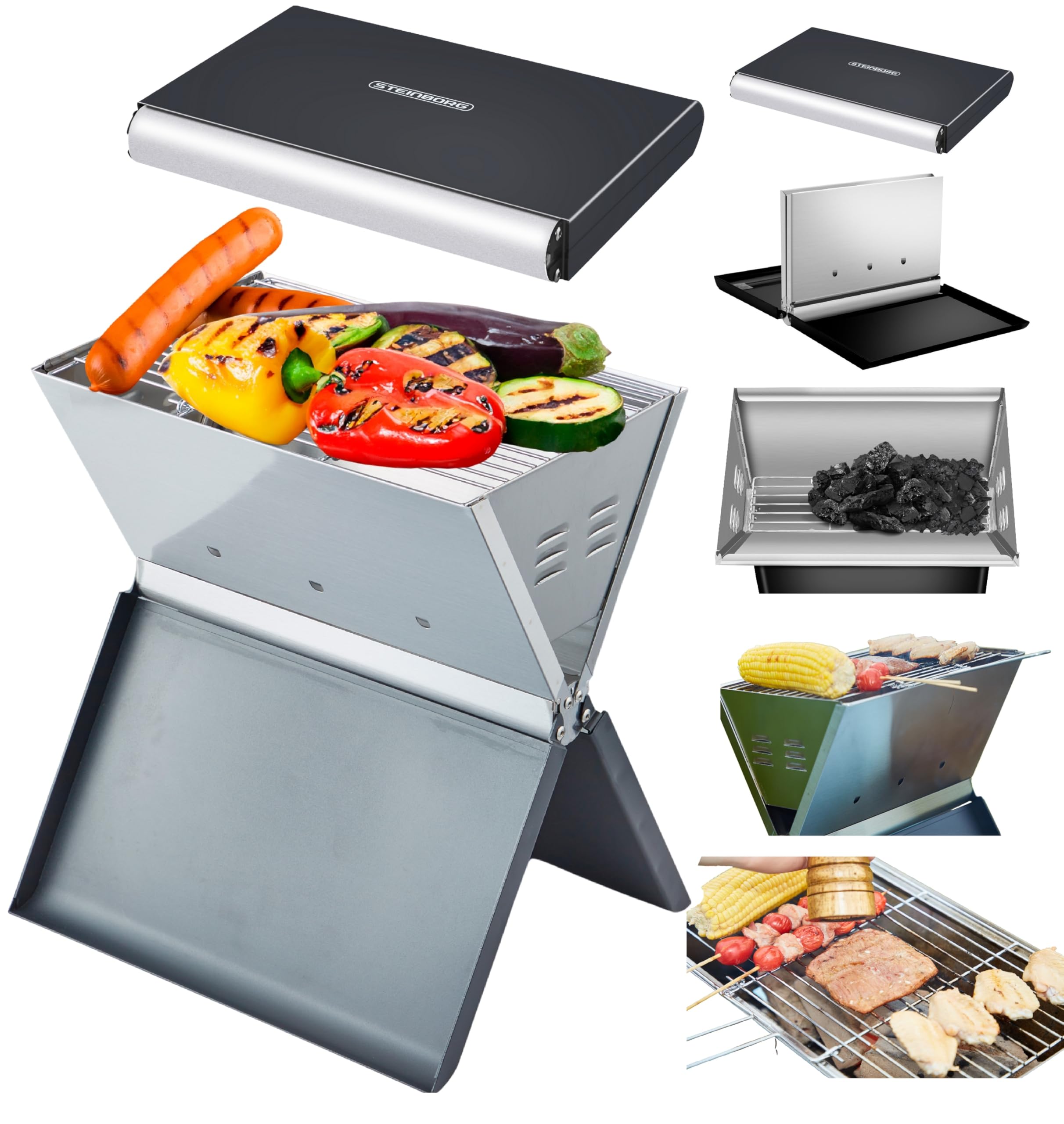 Griglia A Carbone Portatile, Grande Griglia Pieghevole Per Esterni Nera 60 22 33 Cm 92381198 - Foto 8