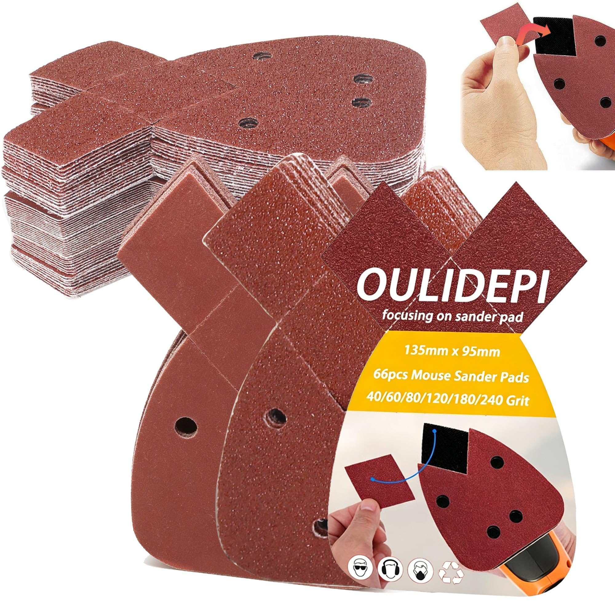 60pcs Black and Decker Mouse Sander Pads,Grit 40/60/80/120/180/240 4 Holes Detail Sander Pads, Sanding Pads for Mouse Sander,Hook and Loop Mouse Sanding Sheets for Black and Decker Detail Palm Sander