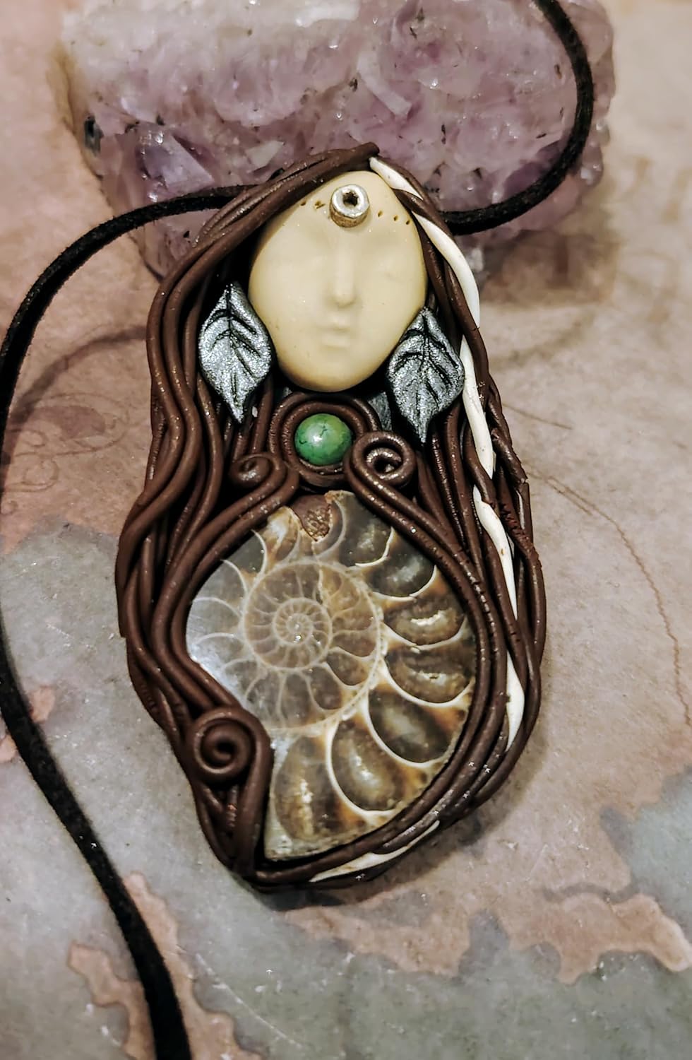 | White Buffalo Calf Woman Necklace | Turquoise and Ammonite Fossil Pendant | Aboriginal Lakota Native American Jewelry - Image 5