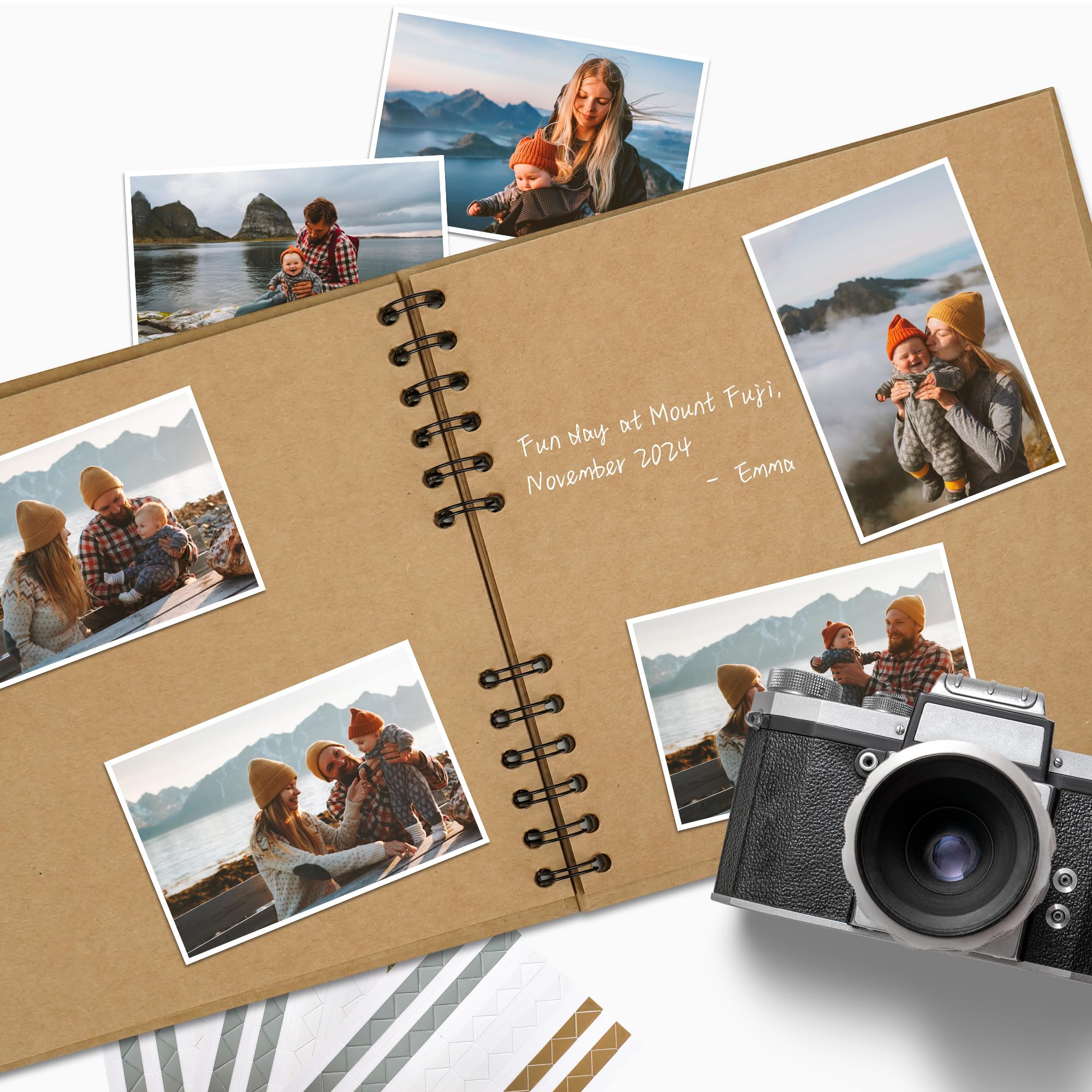 Remowith 20.5 x 20.5 cm 40 Pages DIY Scrapbook Photo Album Hardcover Kraft Blank Page Memory Book for Wedding Anniversary Family Baby Khaki - Image 2