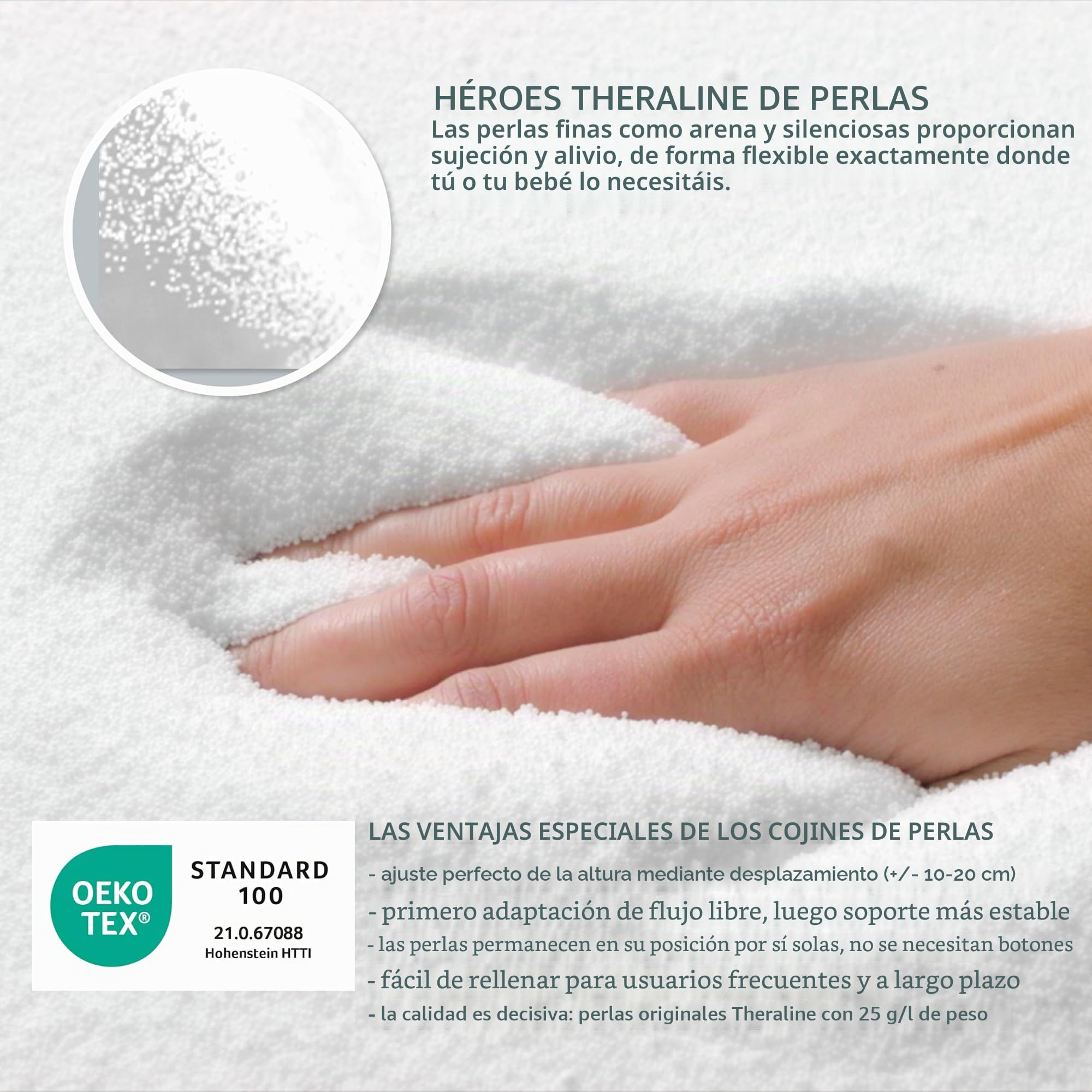 Theraline Cojín Original para Embarazadas y Lactancia, 190 cm, con Perlas, Incluye Funda de cojín de Lactancia, diseño de Lunares, Color Beige
