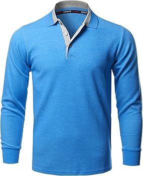 Amazon.com: Casual 100% Cotton Long Sleeves 2-Tone Collar Polo Top