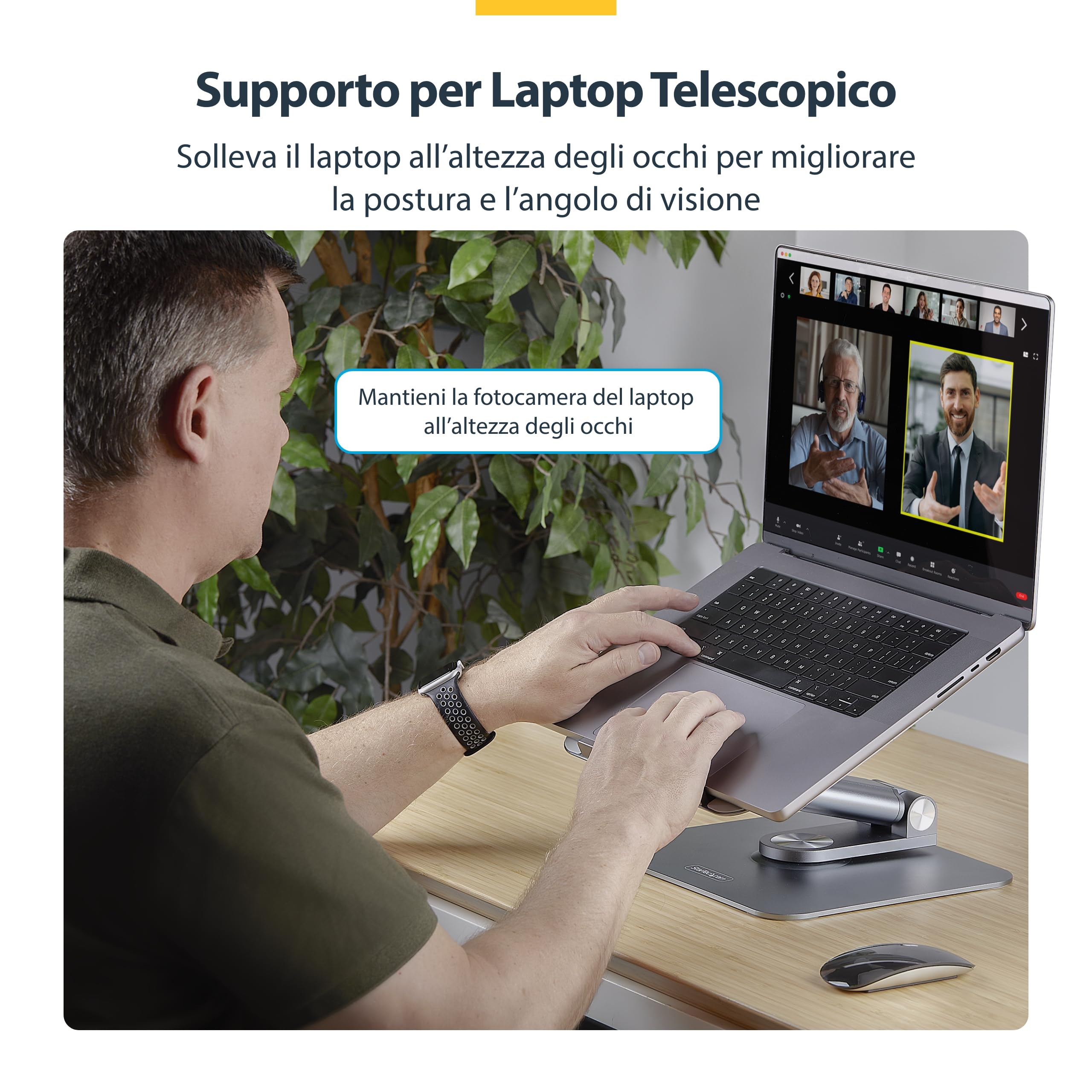 StarTech Supporto Telescopico per PC Portatile, Girevole 360°, 5kg | Adatto alla postazione di lavoro