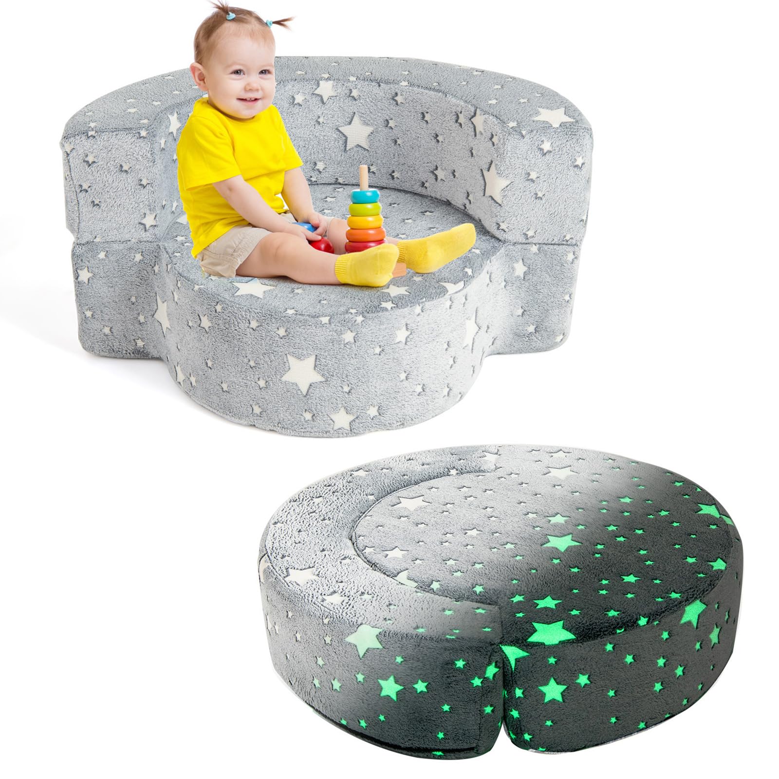 RELAX4LIFE Divano Luminoso per Bambini, Materasso 2-in-1 con Fodera Removibile e Lavabile, Cuscino in Spugna ad Alta Densità, Divano Convertibile per Soggiorno, Stanza dei Giochi, Bambini 3 + Anni