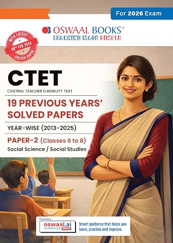 Oswaal CTET Paper 2 (Classes 6-8) Social Science & Social Studies 19 Previous Years’ Solved Papers English Medium | Year-wise 2013-2025 | Includes Feb 2026 Solved Paper | With Oswaal AI | For 2026 Exam