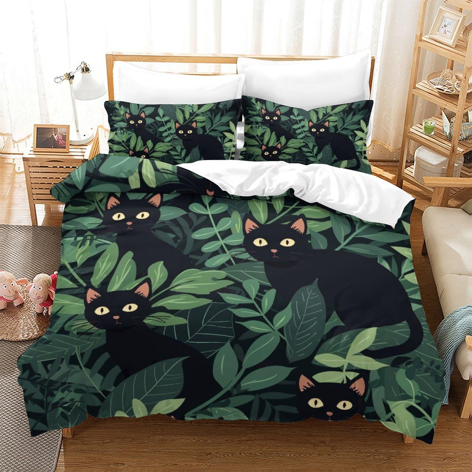 OOBAPZIIE Cat 3D Printed Quilt Cover Set 3 Pieces Bed Duvet Set Soft Microfiber with Zipper Closure，Pillowcases for Kids Girls Boys Adults Bedroom Double（200x200cm）