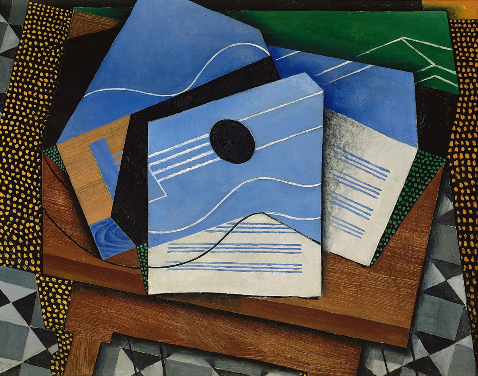 SERENDIPITP Abstract Painting Mural Print Picture Wall Decor Painting Guitar on a Table by Juan Gris Vintage Wall Artwork for Home Decor 60x90cm