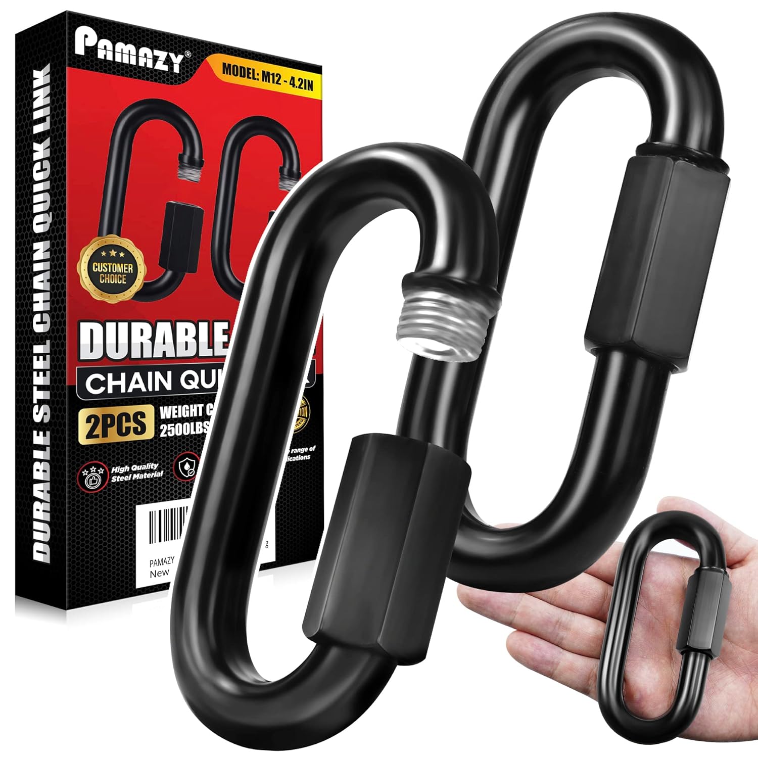2PCS 4.2” Heavy Duty Chain Quick Links, 2500 LBS Weight Capacity, Durable, Anti-Rust, High Strength Chain Connector, Carabiner for Big Chain Connecting, Hammock Hanging, Hiking, Camping