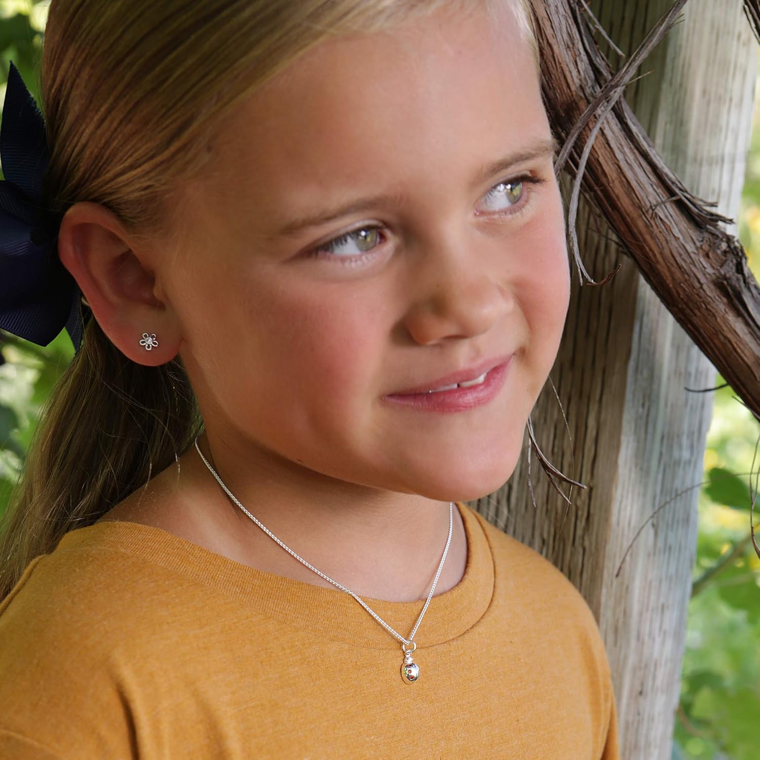 Precious Pieces Children's 925 Sterling Silver Ladybug Pendant Necklace with Red CZs, 14"