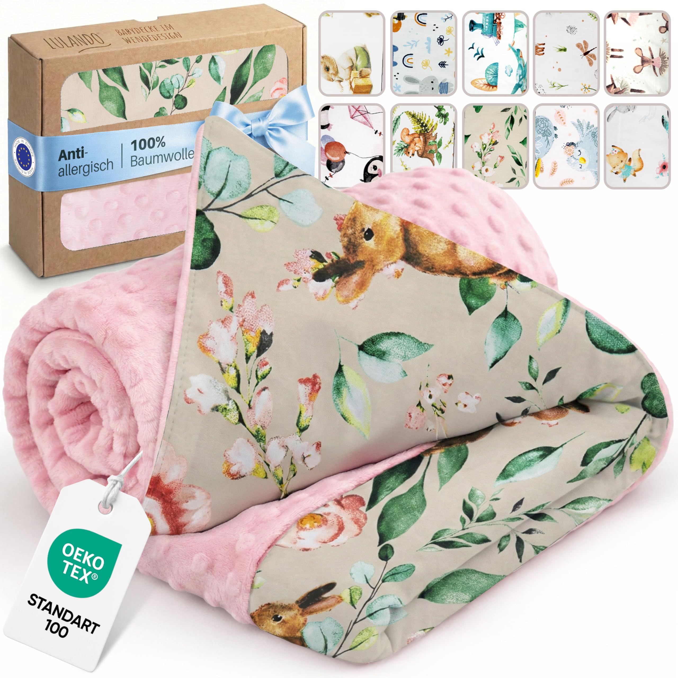 LULANDO® Kuscheldecke 100x75cm Decke Krabbeldecke Spieldecke aus 100% Baumwolle - Antiallergisch - Hergestellt in der EU