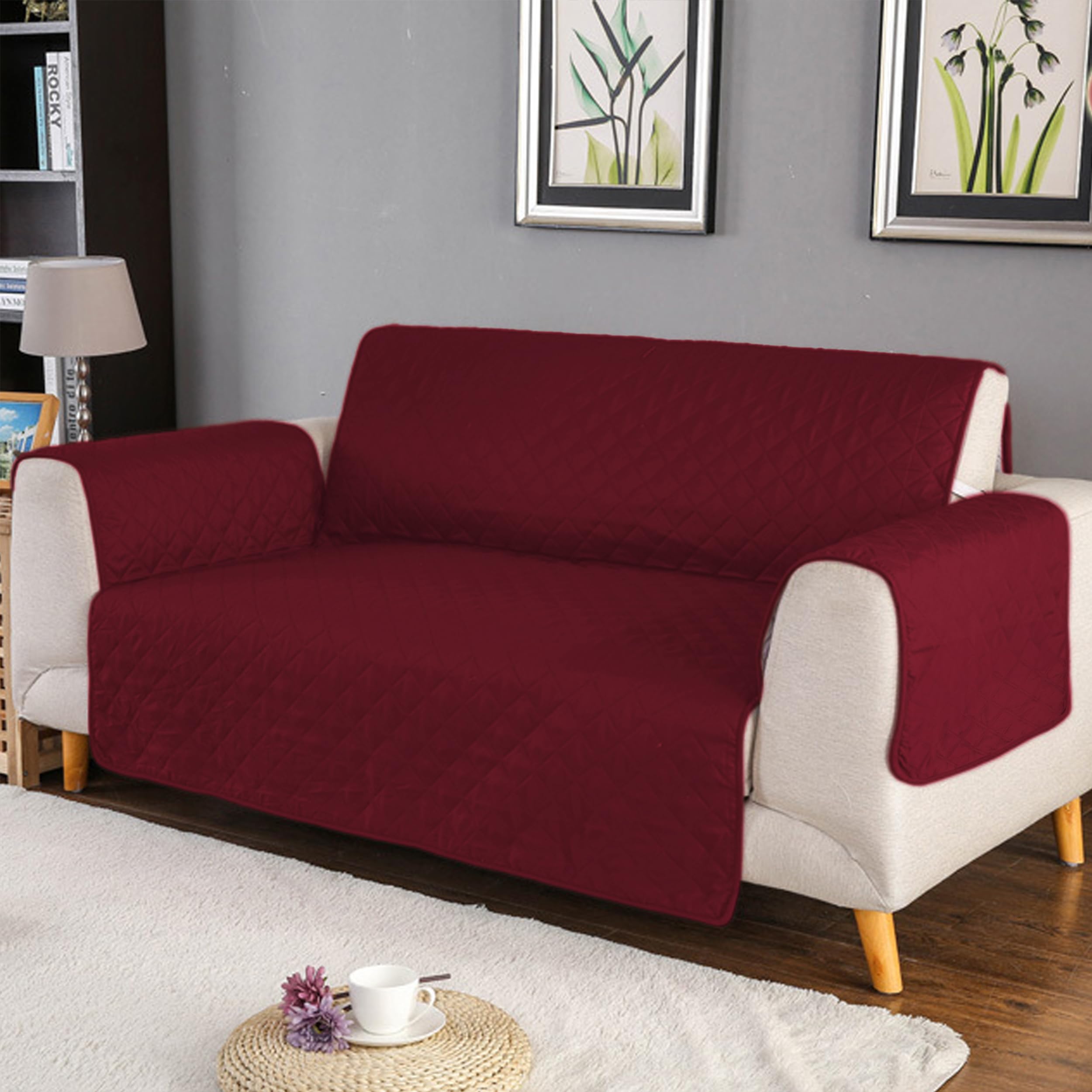 BESCH Funda Cubre Sofá Reversible para 2 Plazas - Protector para Sofá, Elástico, Extrasuave y Antideslizante Color Rojo