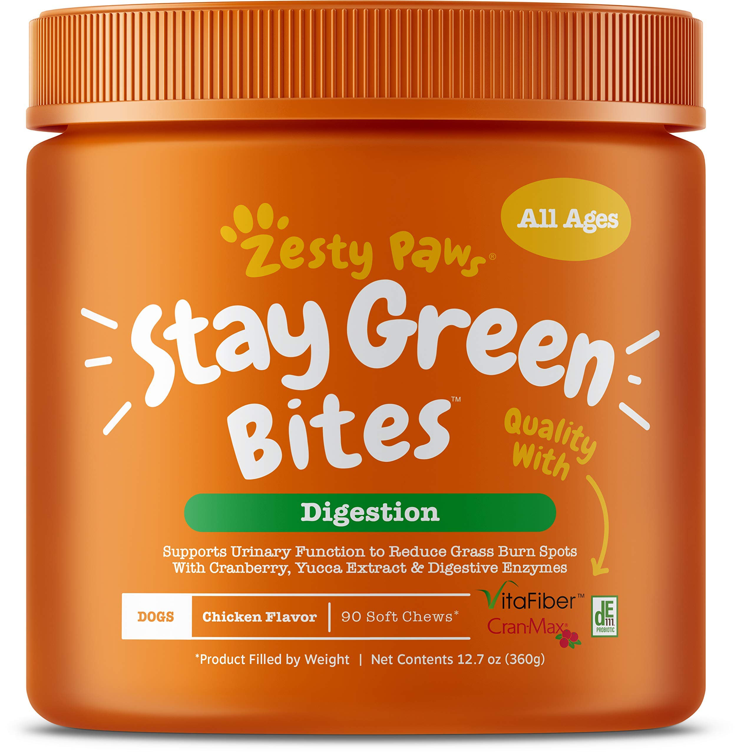 Zesty Paws Stay Green Bites for Dogs - Grass Burn Soft Chews for Lawn Spots Caused by Dog Urine - with Cranberry for Urinary Tract & Bladder - Chicken - 90 Count