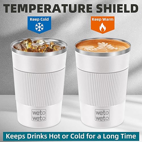 Miniatura 5 de WETOWETO Taza de viaje de 12 onzas, taza de café reutilizable aislada con tapa a prueba de fugas, taza de café de viaje de acero inoxidable, taza de