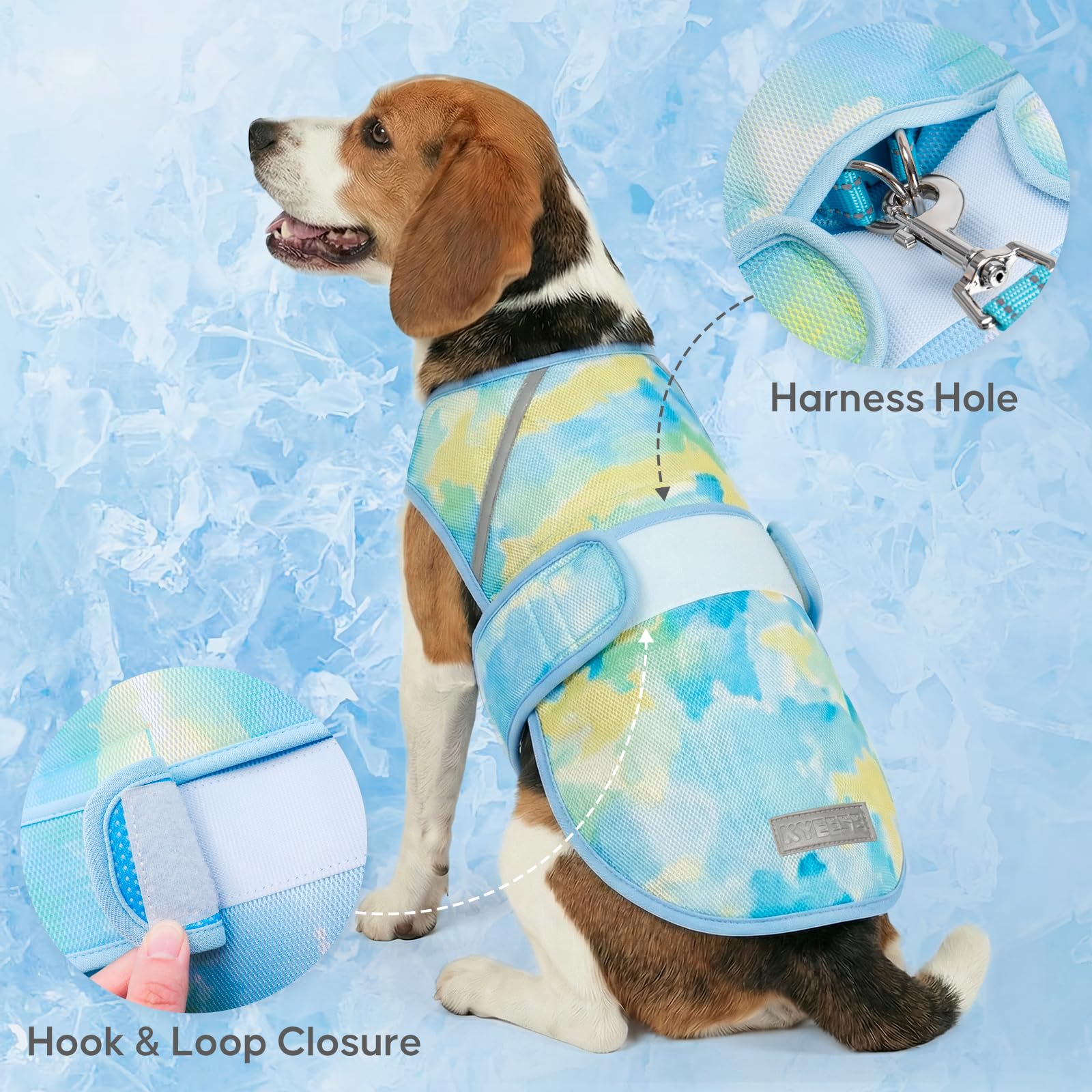 KYEESE Kühlweste für Hunde, leicht, 3D, atmungsaktives Netzgewebe, Kühl-Shirts mit reflektierenden Streifen, UV-Schutz, Hunde-T-Shirt für Strand, Wandern, Spazierengehen (Blau, L)