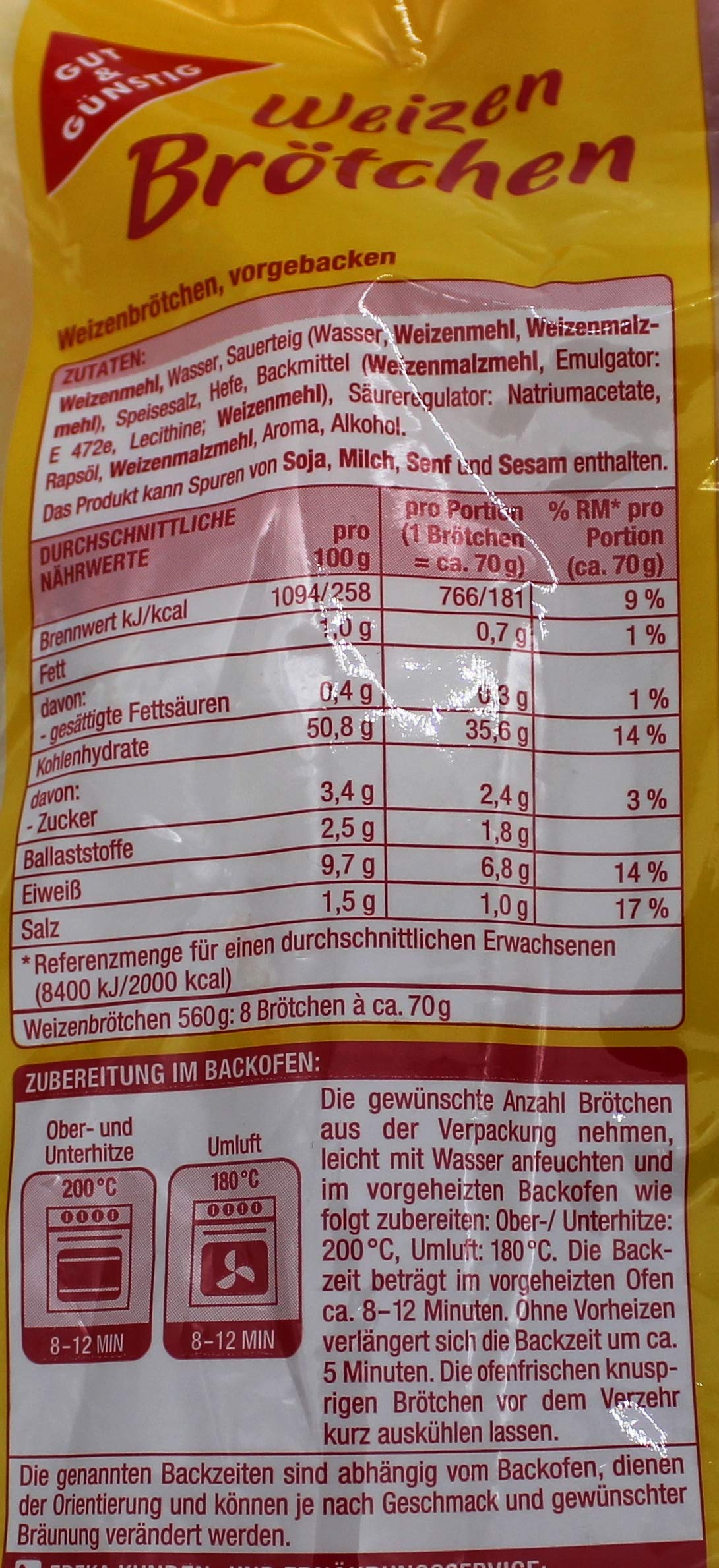 Gut & Günstig Weizenbrötchen, 12er Pack (12 x 560g)