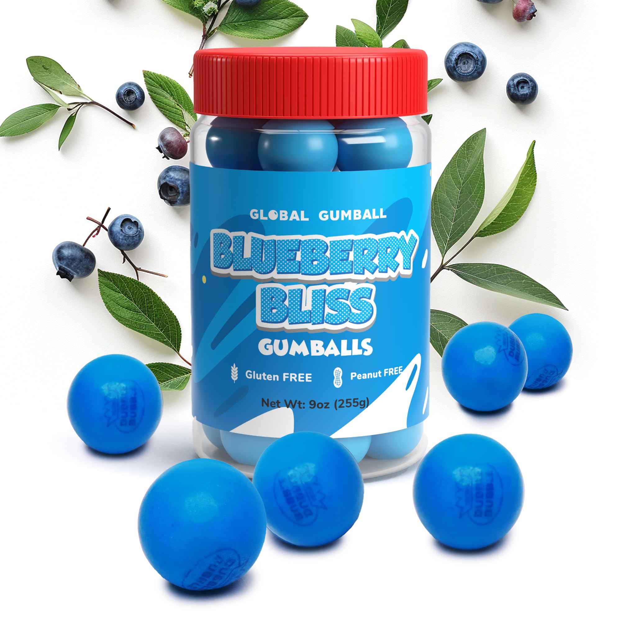 Gumballs in Jar - 1 Inch Large Gumballs - Blueberry Flavored Bubble Gum - Green Kids Gum - Gumballs for Kids - 9 OZ