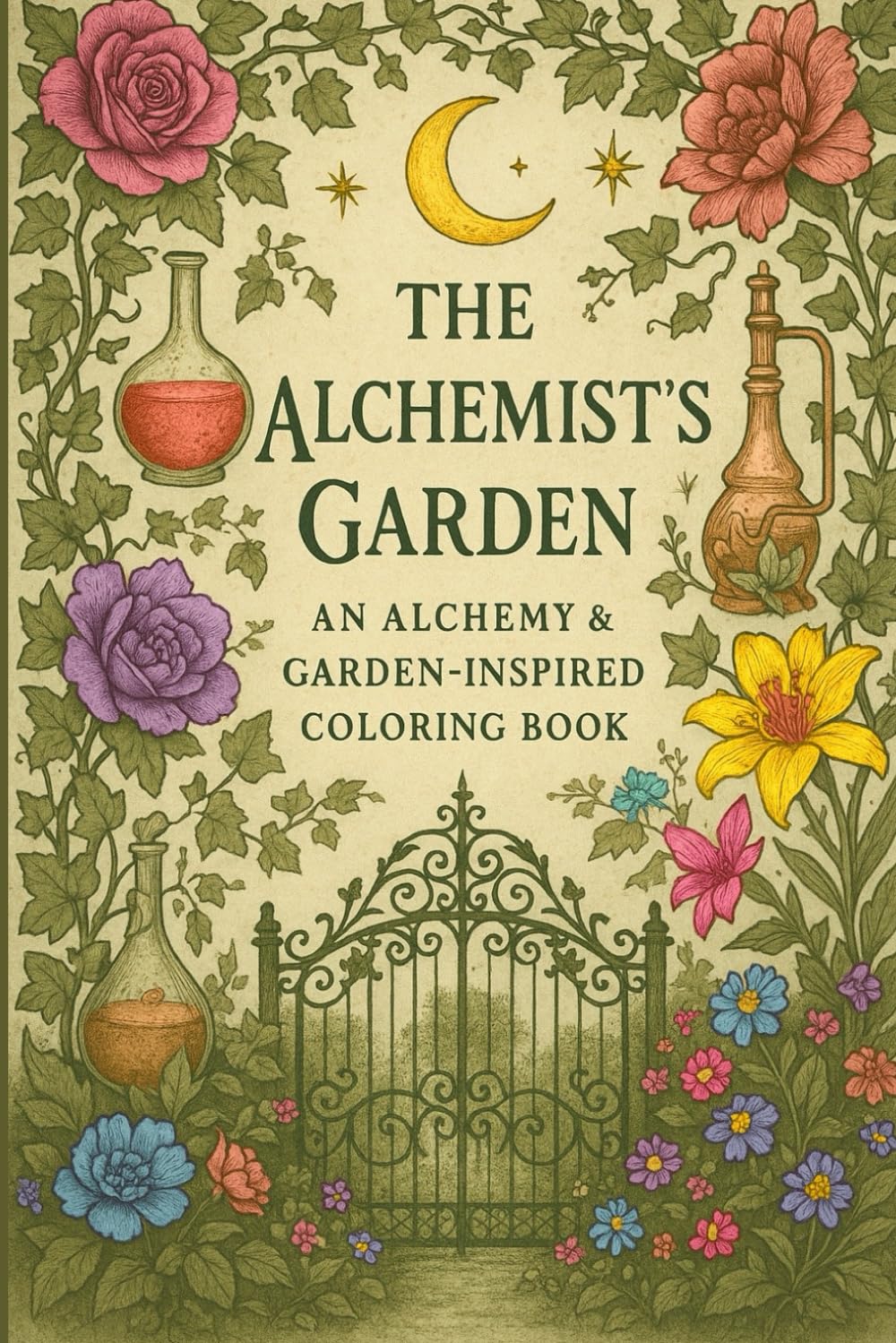 The Alchemist’s Garden Coloring Book, Adult Coloring Book, 45 Pages, Travel Coloring Book