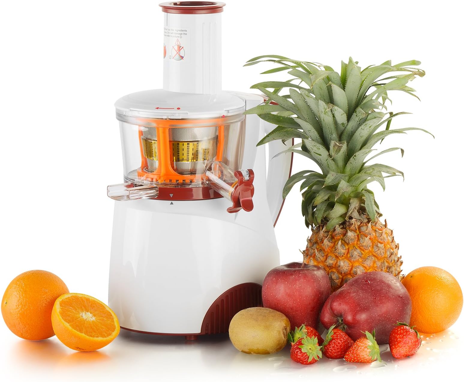 KUPPET Juicer, Slow Masticating Juicer, Higher Juicer Yield, Cold Press Juicer Machine with Quiet Motor & Reverse Function, High Nutrient Fruit & Vegetable Juice, Easy to Clean (White&Red)