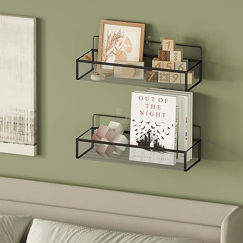 Miniatura 6 de Fixwal Paquete de 2 estantes organizadores de baño con 4 ganchos, resistente al óxido, para montaje en pared, resistente adhesivo, sin