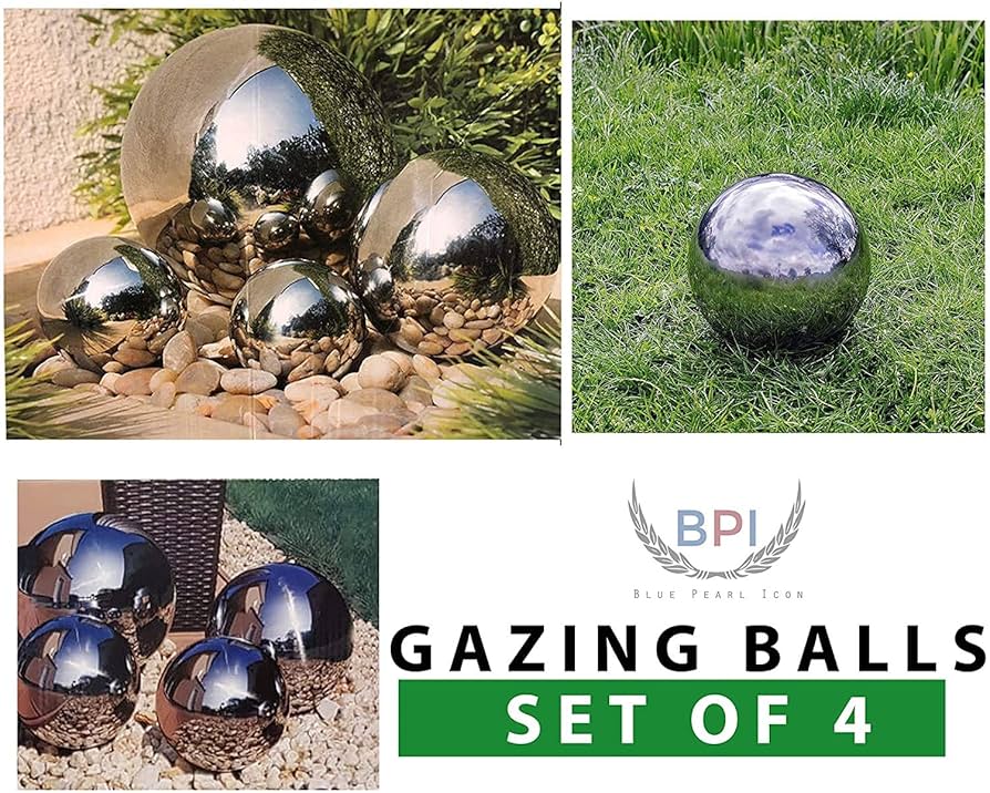 Stainless Steel Gazing Globe Mirror Ball 20" Reflective Shiny Hollow Sphere Silver - Outdoor Garden Décor