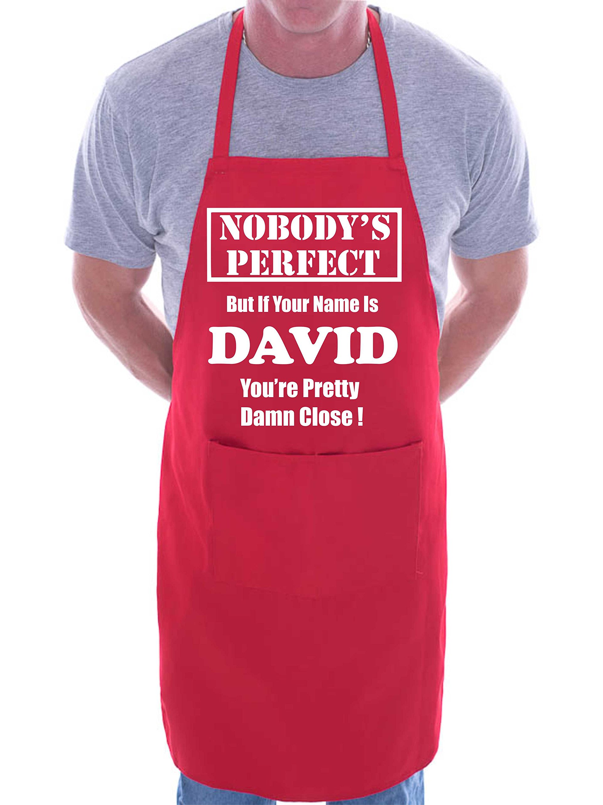 Print4u Men's Red Apron With Personalised Name Nobodys Perfect