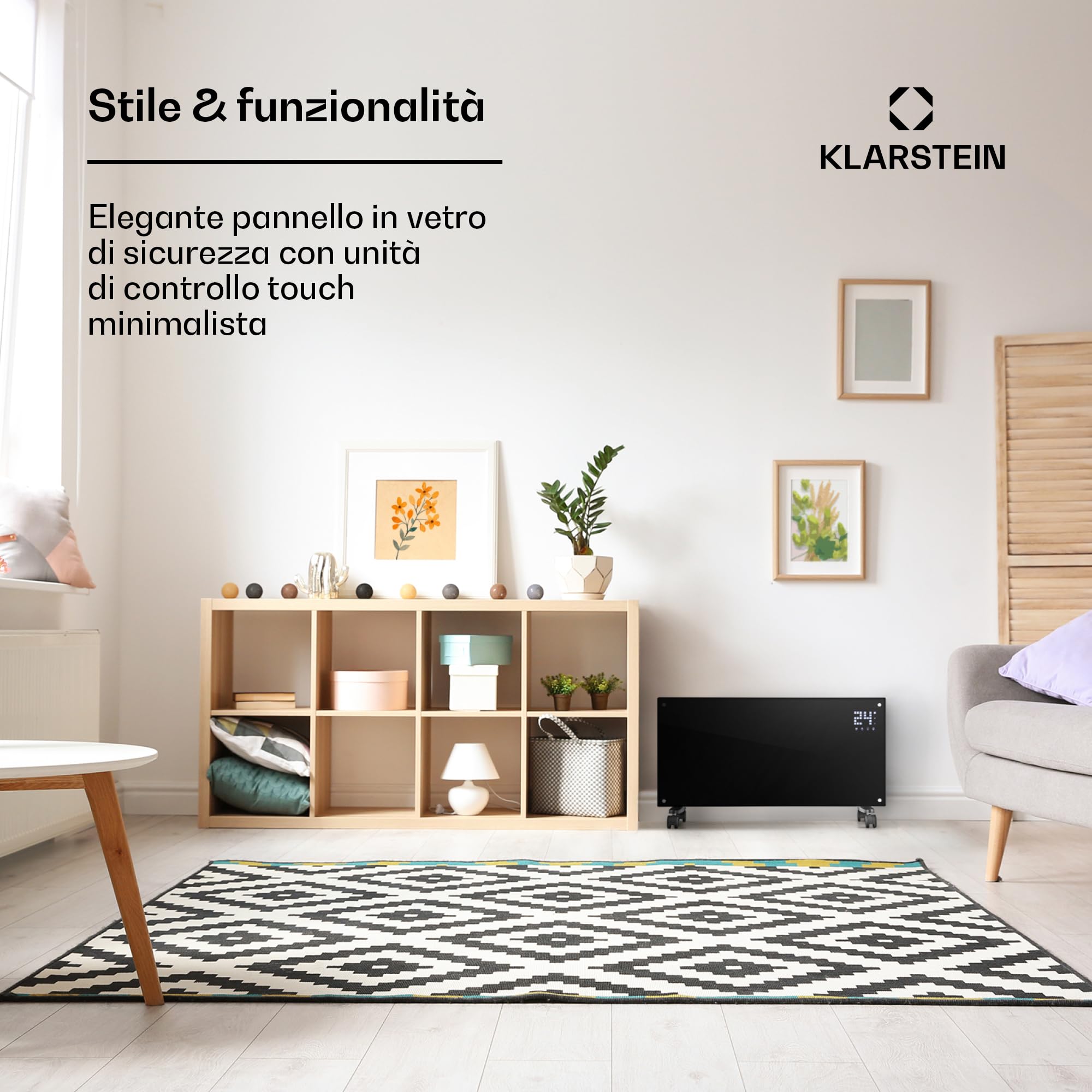 Klarstein Stufa Elettrica Basso Consumo, 2000W, Termoconvettore con Rotelle, Termosifone Portatile, a Parete con Termostato, Stufetta per Casa