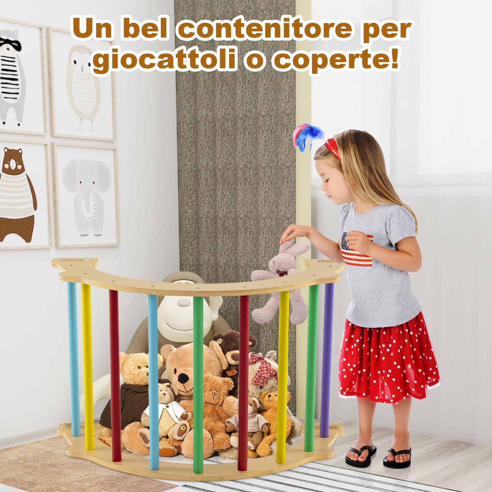GYMAX Arco da Arrampicata per Bambini, Arco a Dondolo in Legno con Cuscino Accogliente, Struttura per Arrampicata e Dondolo in Legno per Bambini 1+ Anni (Colorato, 81,5 x 50 x 38 cm)