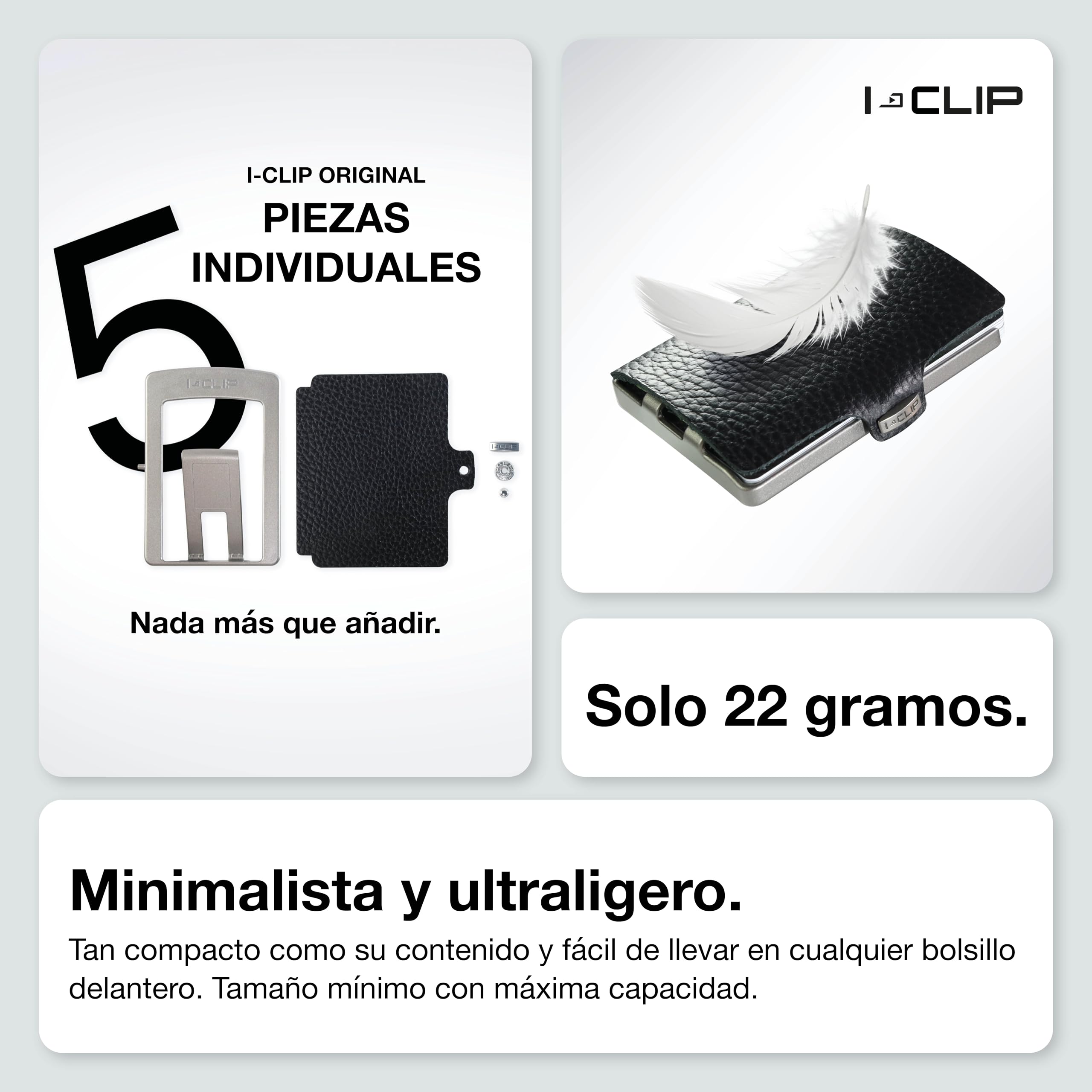 I-CLIP Original Mini Billetera con Clip para Dinero - Billetera Delgada - Pure Negro