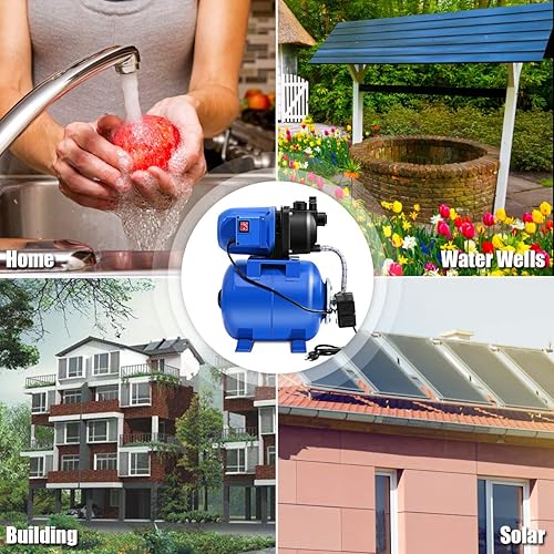 Miniatura 5 de Goplus Bomba de pozo poco profundo 1.6HP Tanque de presión 1000GPH Bomba de chorro para riego de jardín, 1200W (azul)