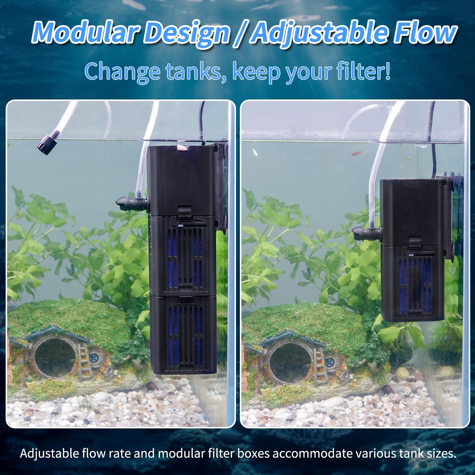 Tararium Filtro Interno Sumergible para Acuario 100-350L con Bomba Agua 1000L/H y Caudal Ajustable. 4 en 1 de Filtración Biológica por Esponja Ultra Silencioso para Agua Dulce y Salada