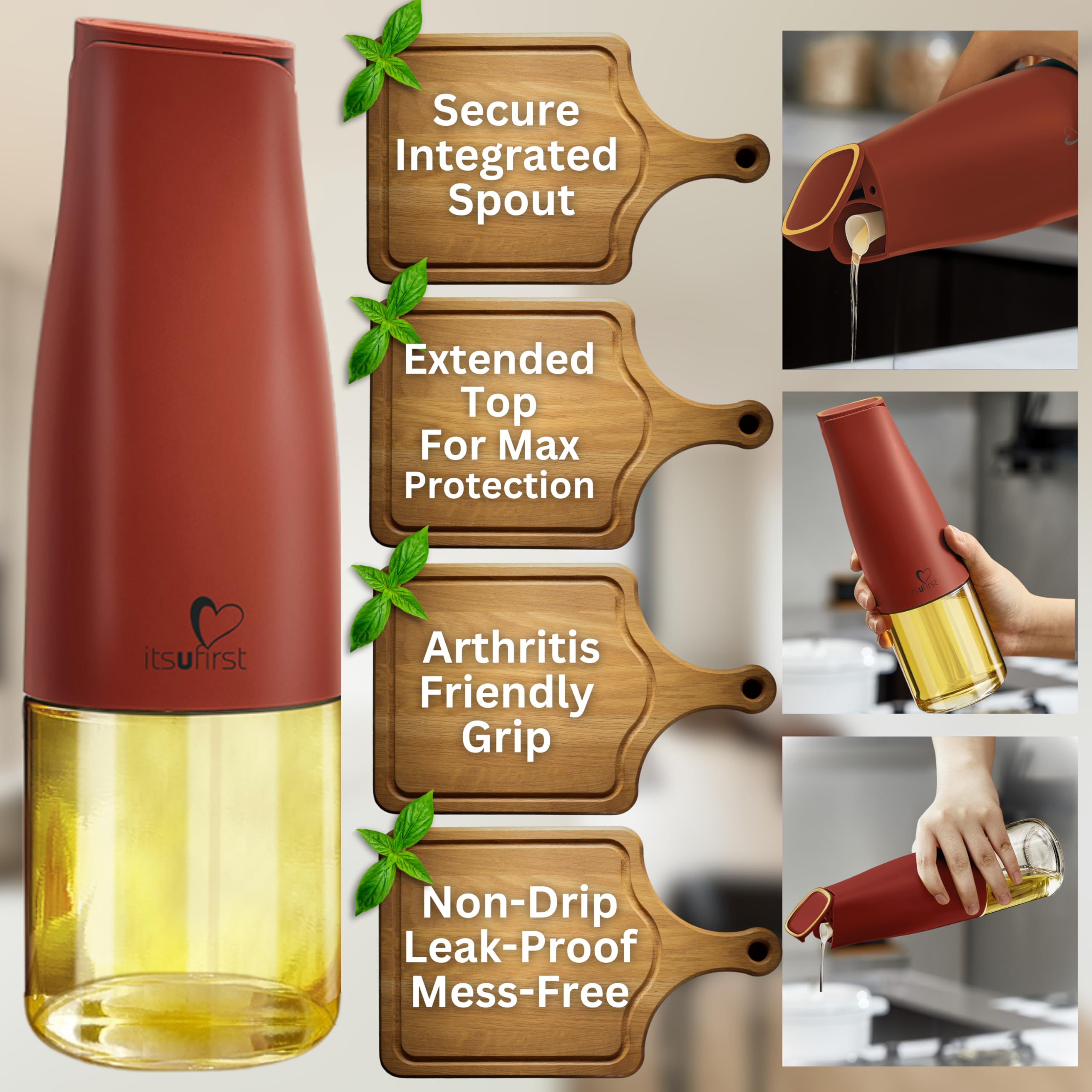 itsufirstยฎ Olive Oil Dispenser Bottle 500ml, Auto Flip - Image 4