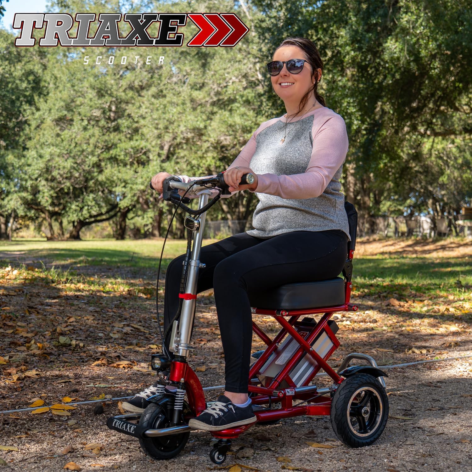 Triaxe Sport Folding Travel Scooter - Lightweight 3 Wheel Mobility Scooters for Seniors | 12mph, 35-Mile Range | 18" Seat, Comfortable Ride & Easy Maneuverability | Ideal for Travel & Everyday Use Red 18" Seat Long Range Battery image 6 of 6 B092KH434G