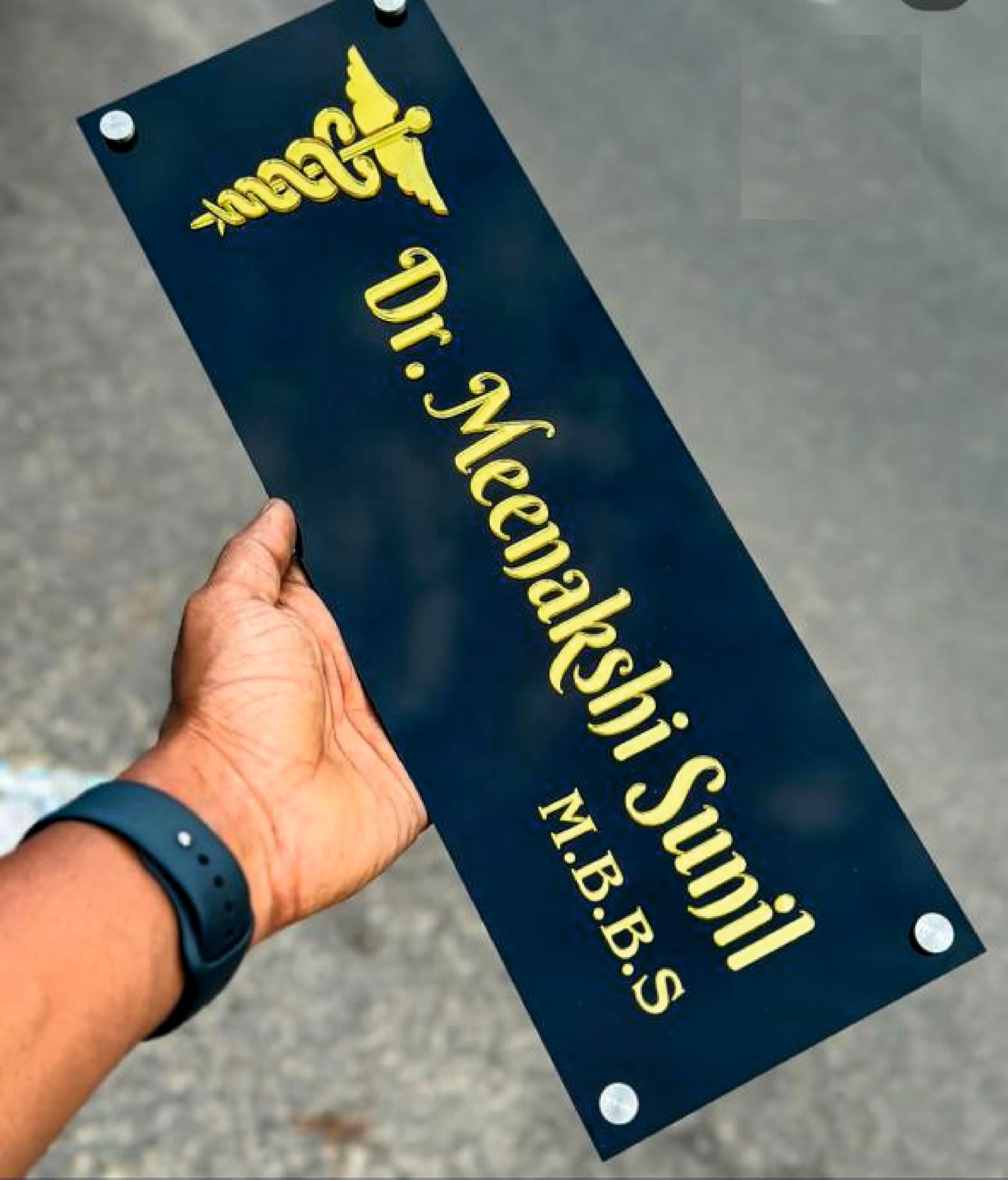 Customised Doctor Nameplate, Black Acrylic Board with Gold, Wall Mounted Name Sign 30x15 cm-image-8