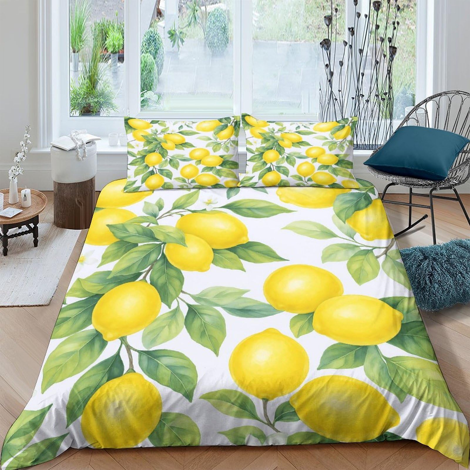 Ctjqhvkz Style-2 3D Printed Lemon Garden Fitted Sheet Microfiber Soft Yellow Citrus Pattern Mattress Cover For Bedroom Decor Single（135X200cm）